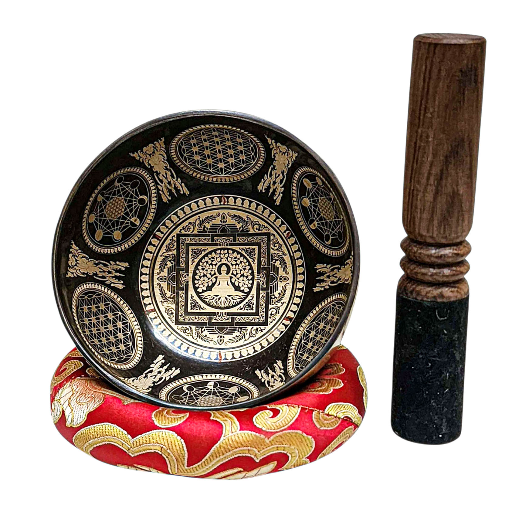 Singing Bowl, Buddhist Hand Beaten, With Fine Etching Carving, [refuse Tree Shakyamuni Buddha], [select Accessories]