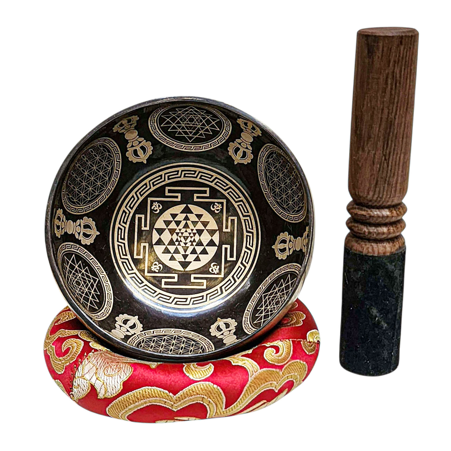 Singing Bowl, Buddhist Hand Beaten, With Fine Etching Carving, [sri Yantra], [select Accessories]