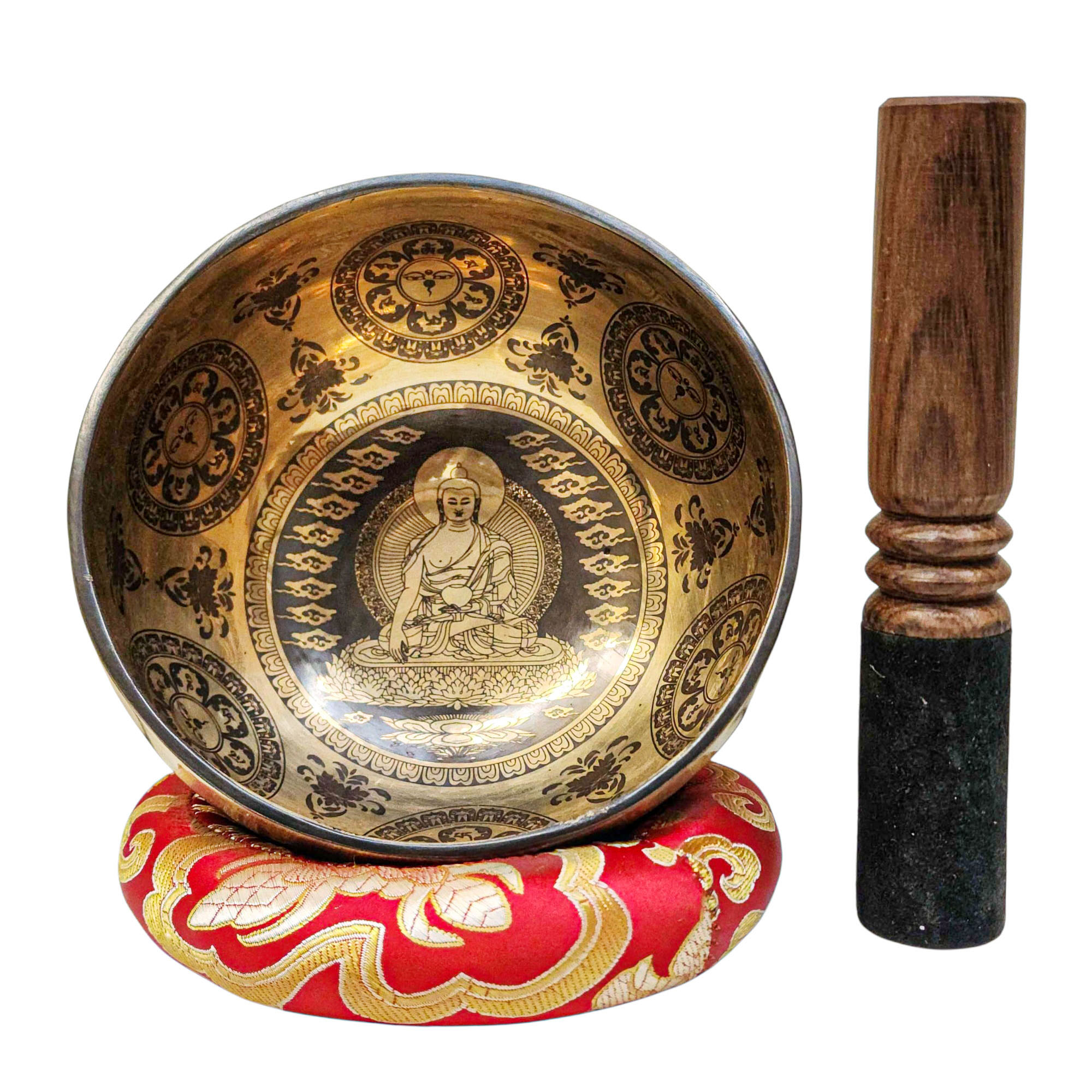 Singing Bowl, Buddhist Hand Beaten, With Fine Etching Carving, [shakyamuni Buddha], [select Accessories]
