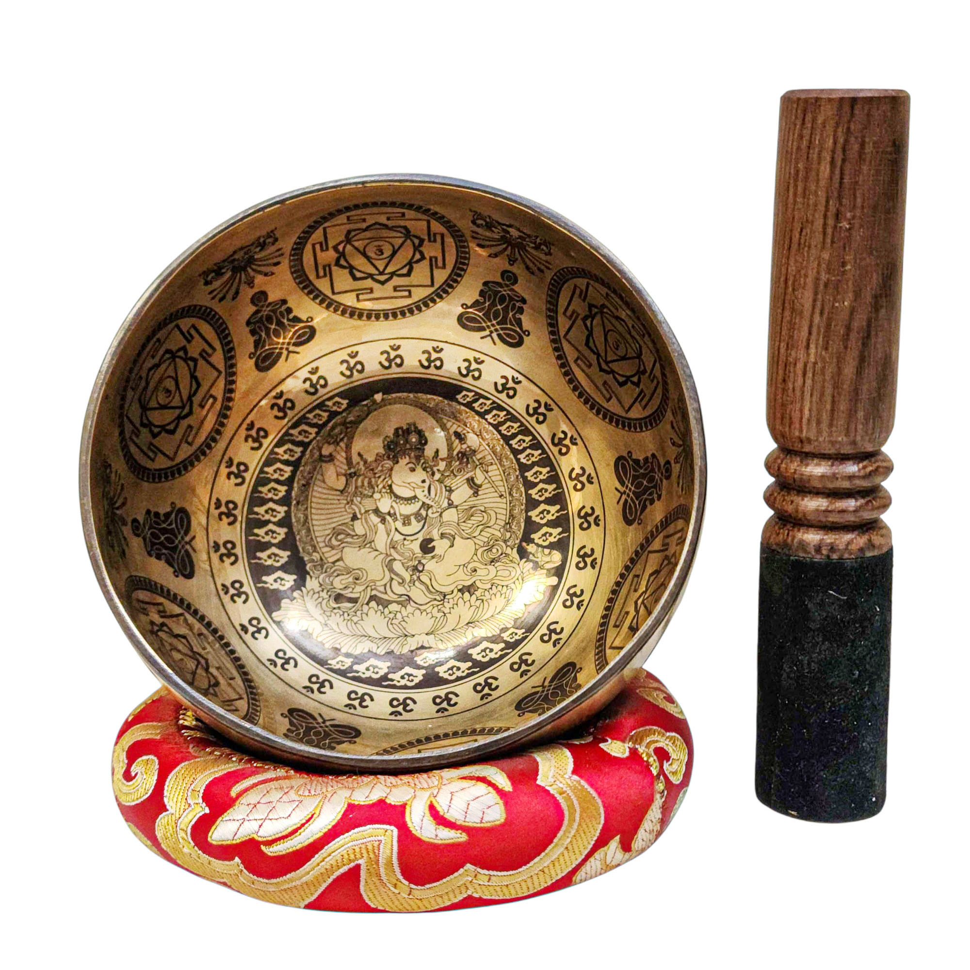 Singing Bowl, Buddhist Hand Beaten, With Fine Etching Carving, [ganesh], [select Accessories]