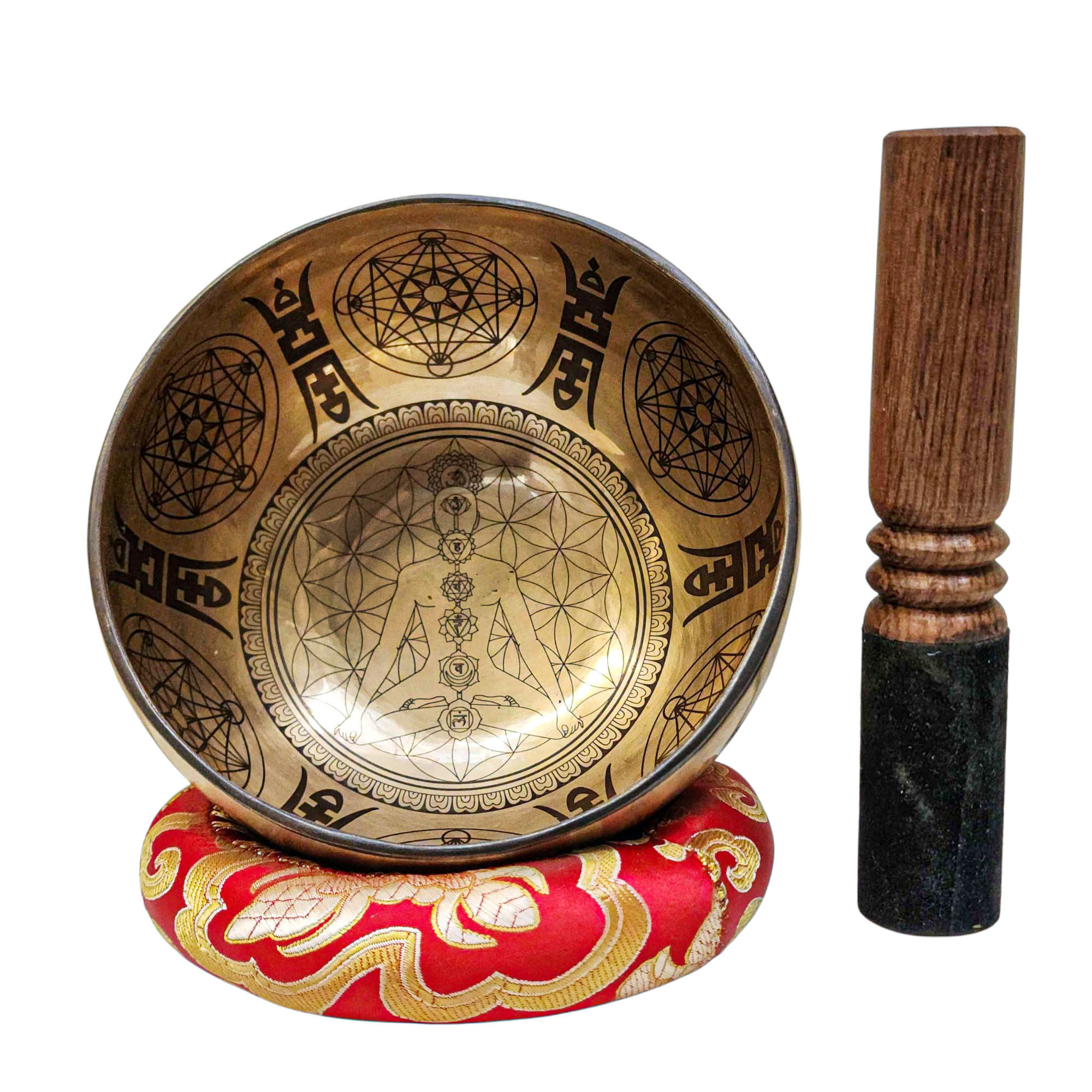 Singing Bowl, Buddhist Hand Beaten, With Fine Etching Carving, [seven Chakra], [select Accessories]