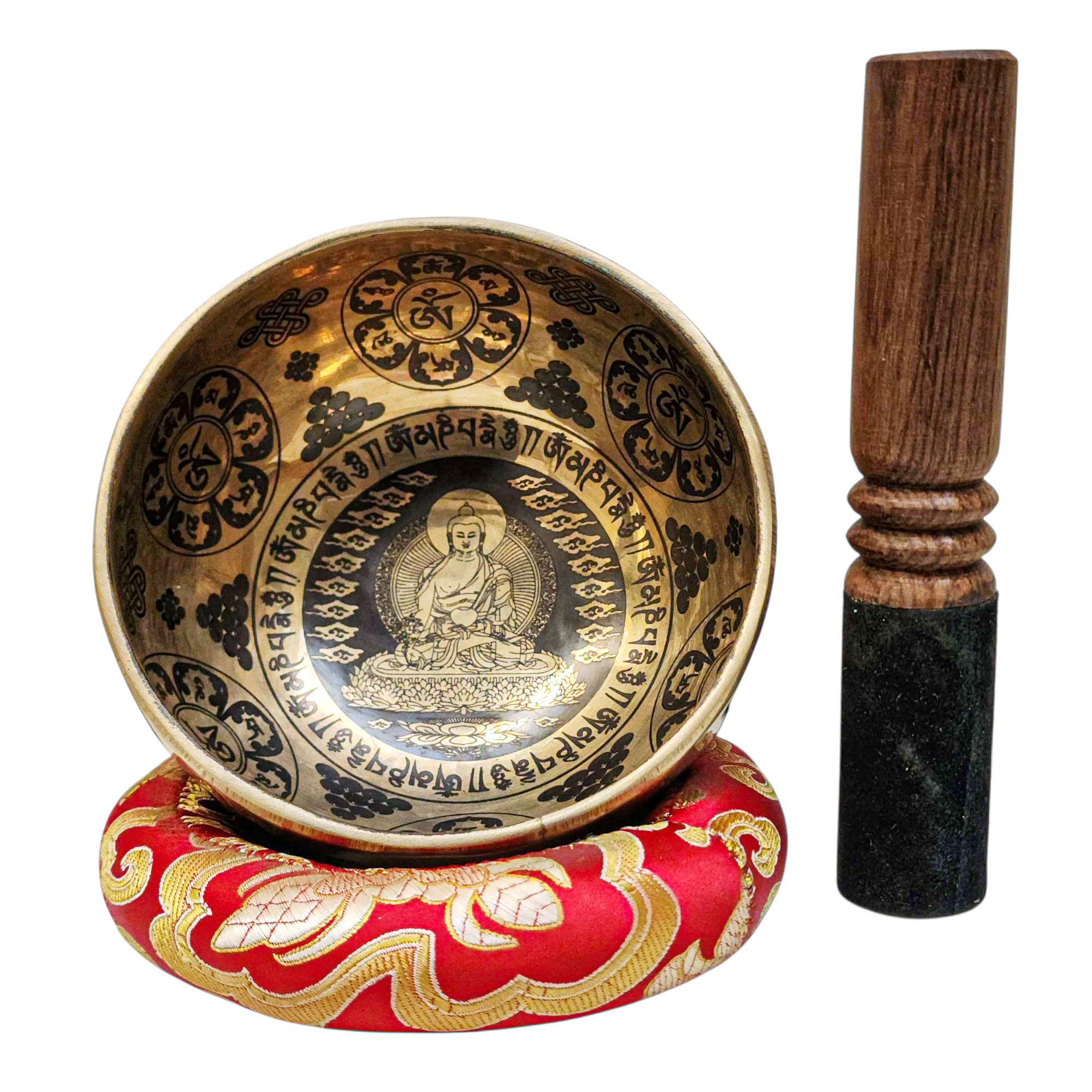Singing Bowl, Buddhist Hand Beaten, With Fine Etching Carving, [medicine Buddha], [select Accessories]