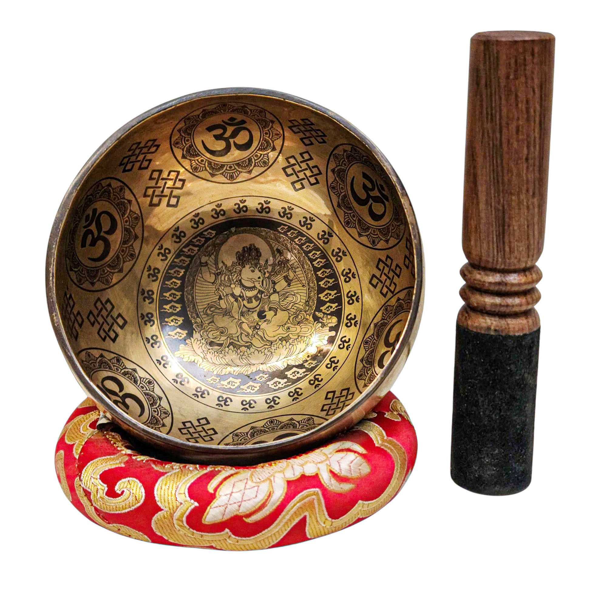 Singing Bowl, Buddhist Hand Beaten, With Fine Etching Carving, [ganesh], [select Accessories]