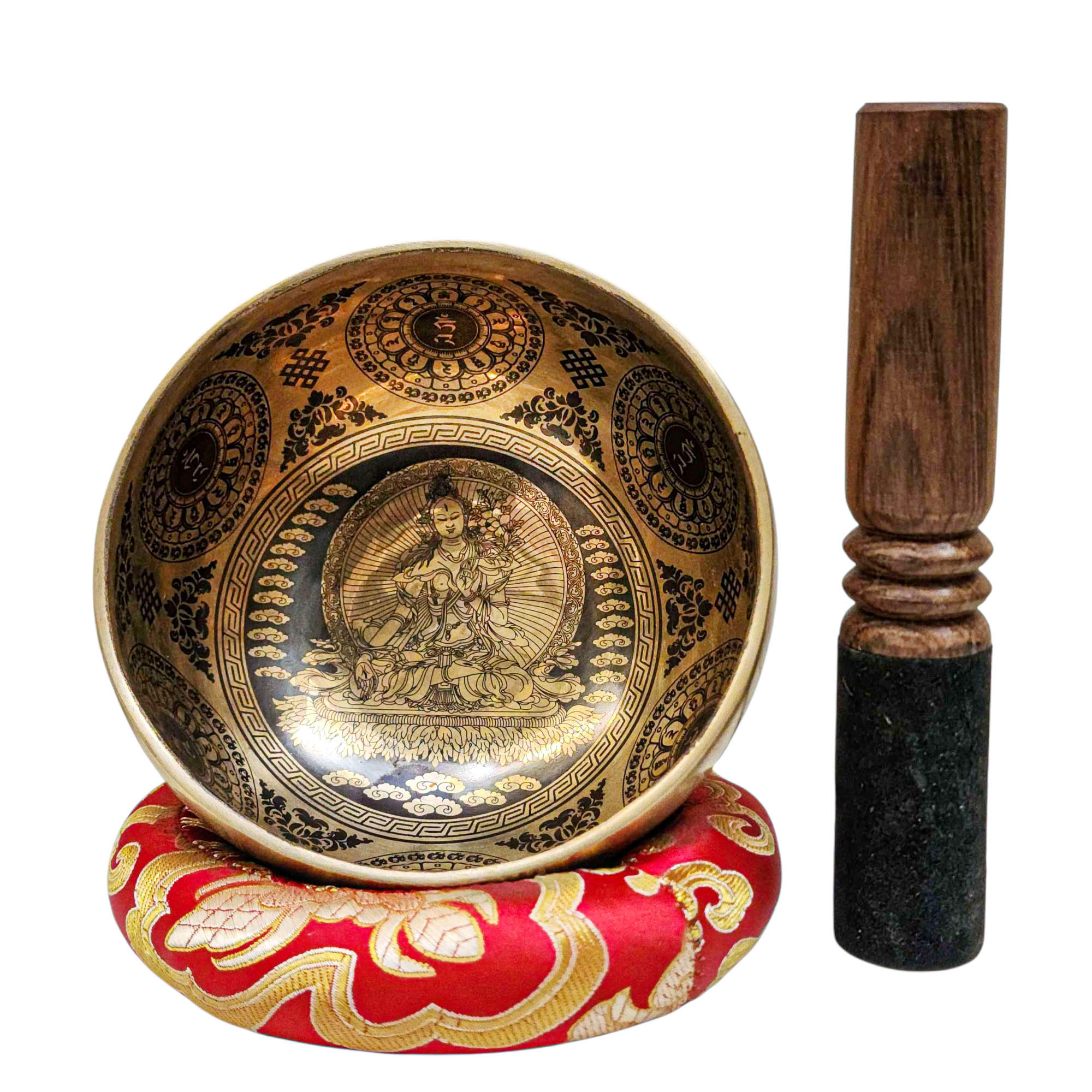 Singing Bowl, Buddhist Hand Beaten, With Fine Etching Carving, [white Tara], [select Accessories]
