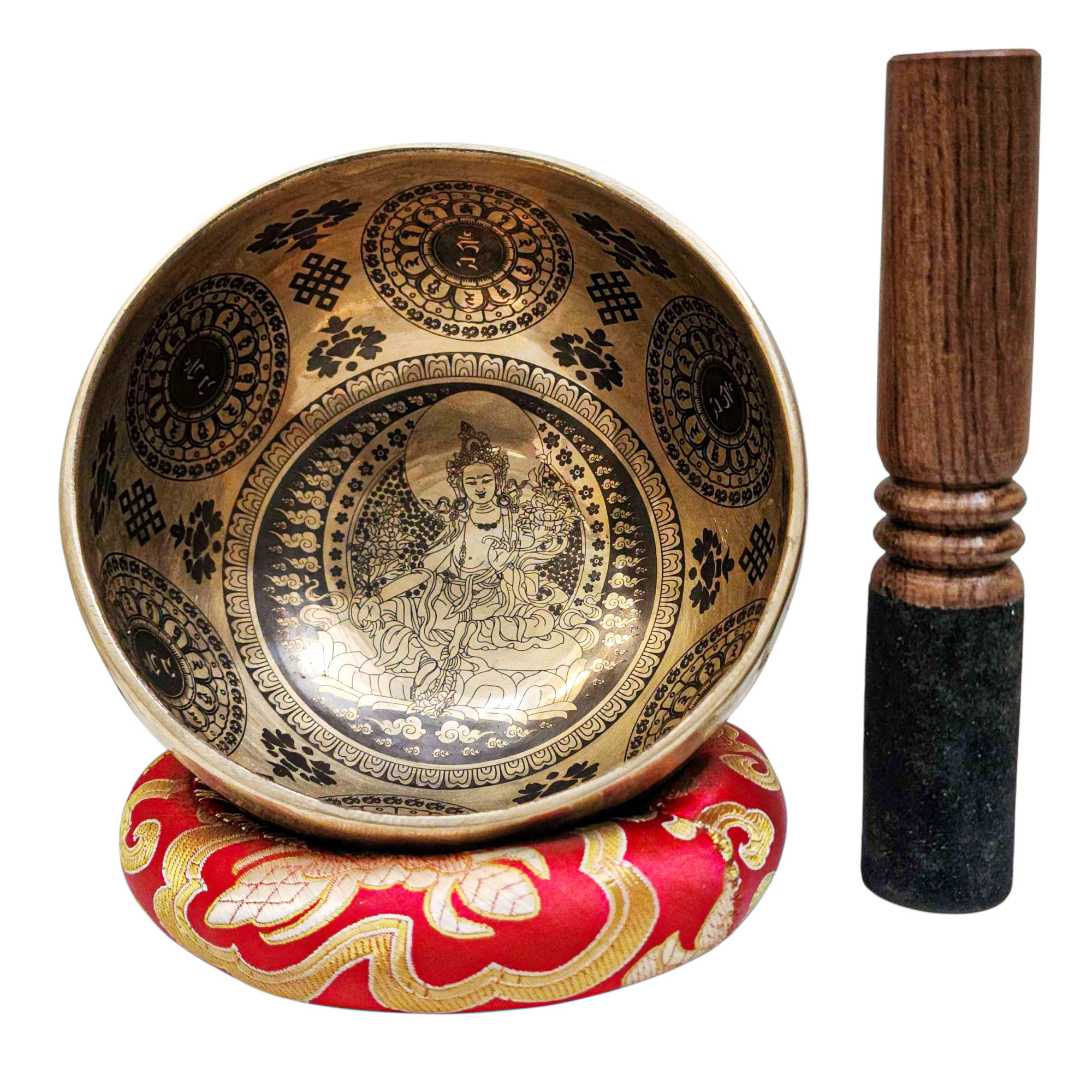 Singing Bowl, Buddhist Hand Beaten, With Fine Etching Carving, [green Tara], [select Accessories]