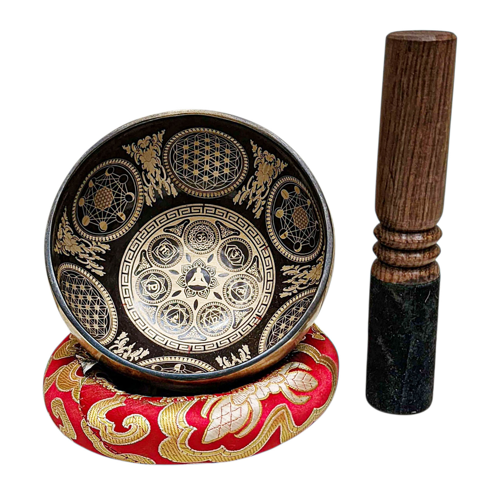 Singing Bowl, Buddhist Hand Beaten, With Fine Etching Carving, [samadhi], [select Accessories]