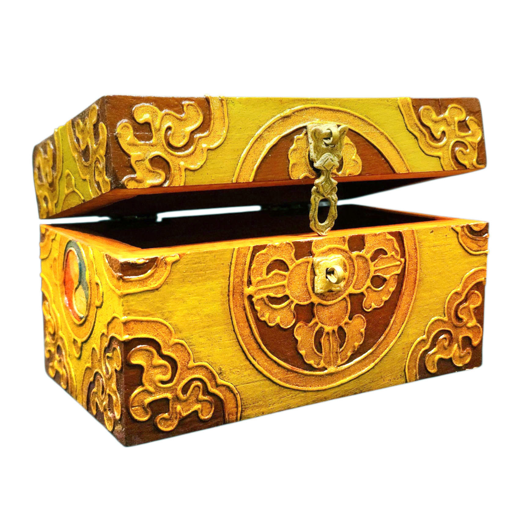 Buddhist Wooden Box With [double Dorje] Design, Tibetan Style With Traditional Colors