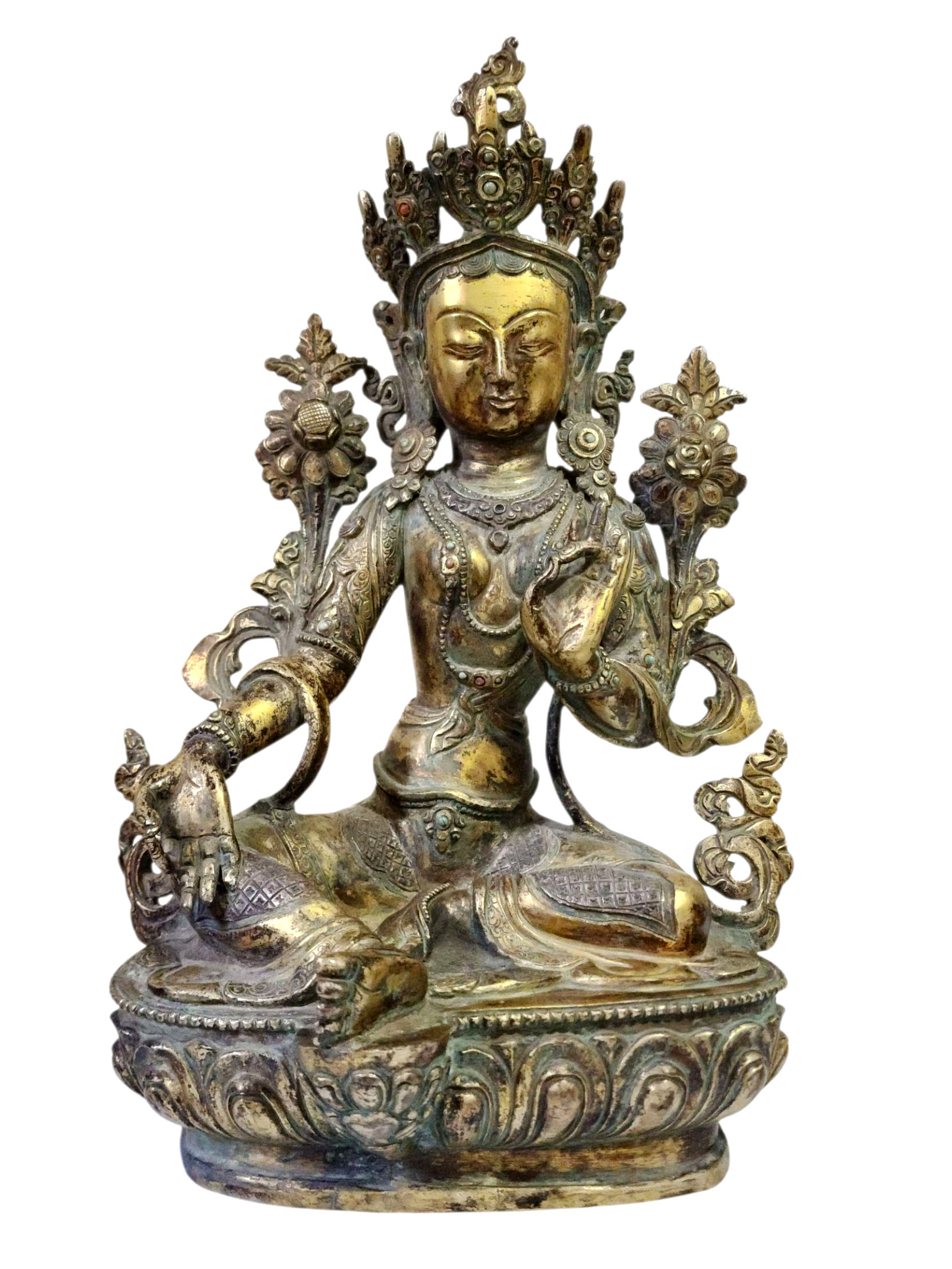 [green Tara], Buddhist Handmade Statue, [full Gold Plated], [antique Finishing]