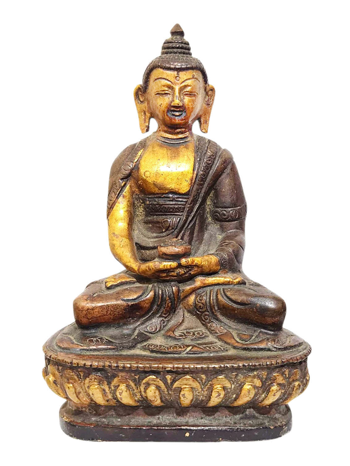 [amitabha Buddha], Buddhist Miniature Statue, [partly Gold Plated], [antique Finishing]