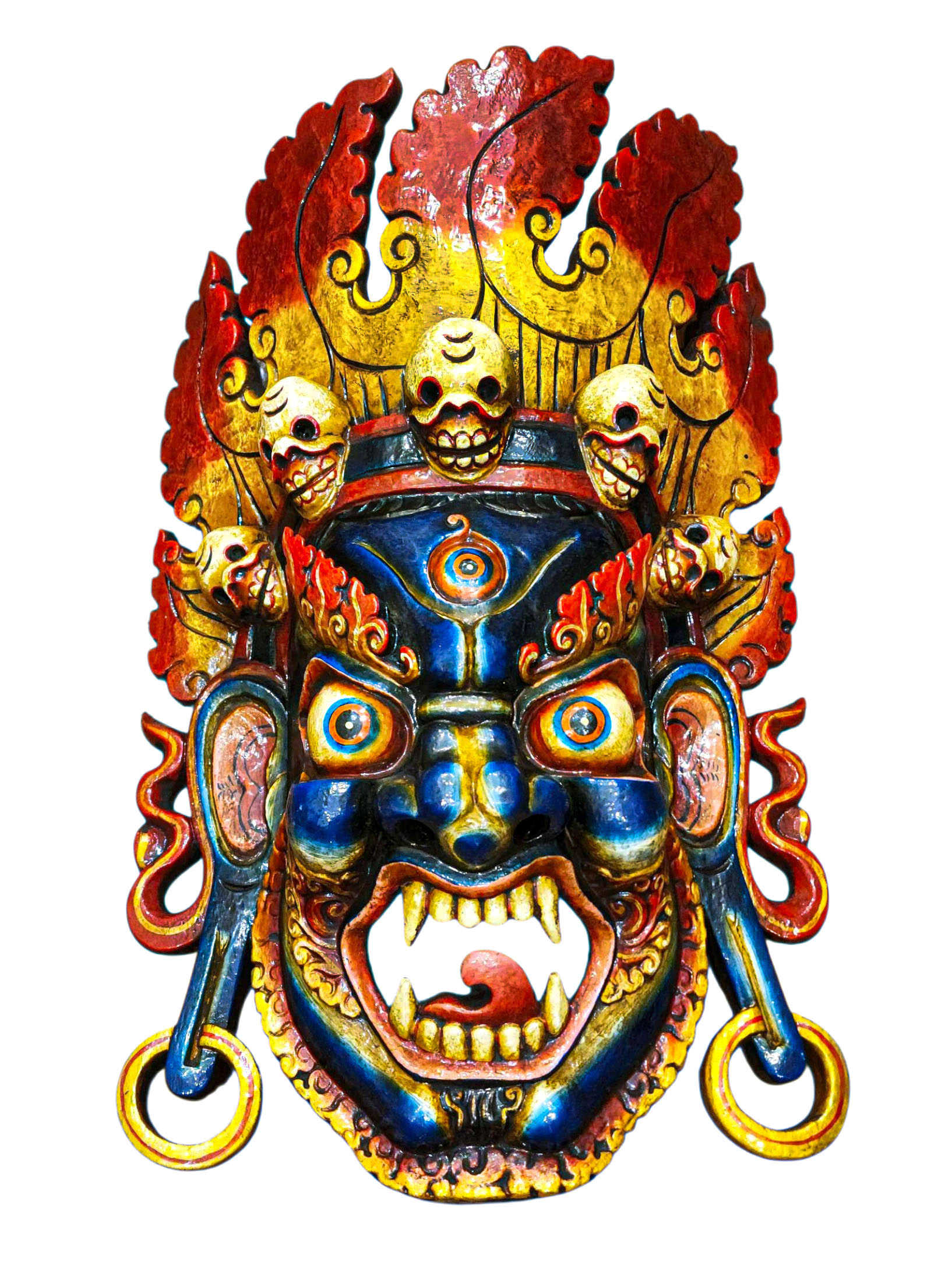 Handmade Wooden Mask Of [bhairab], Wall Hanging, Painted, Poplar Wood