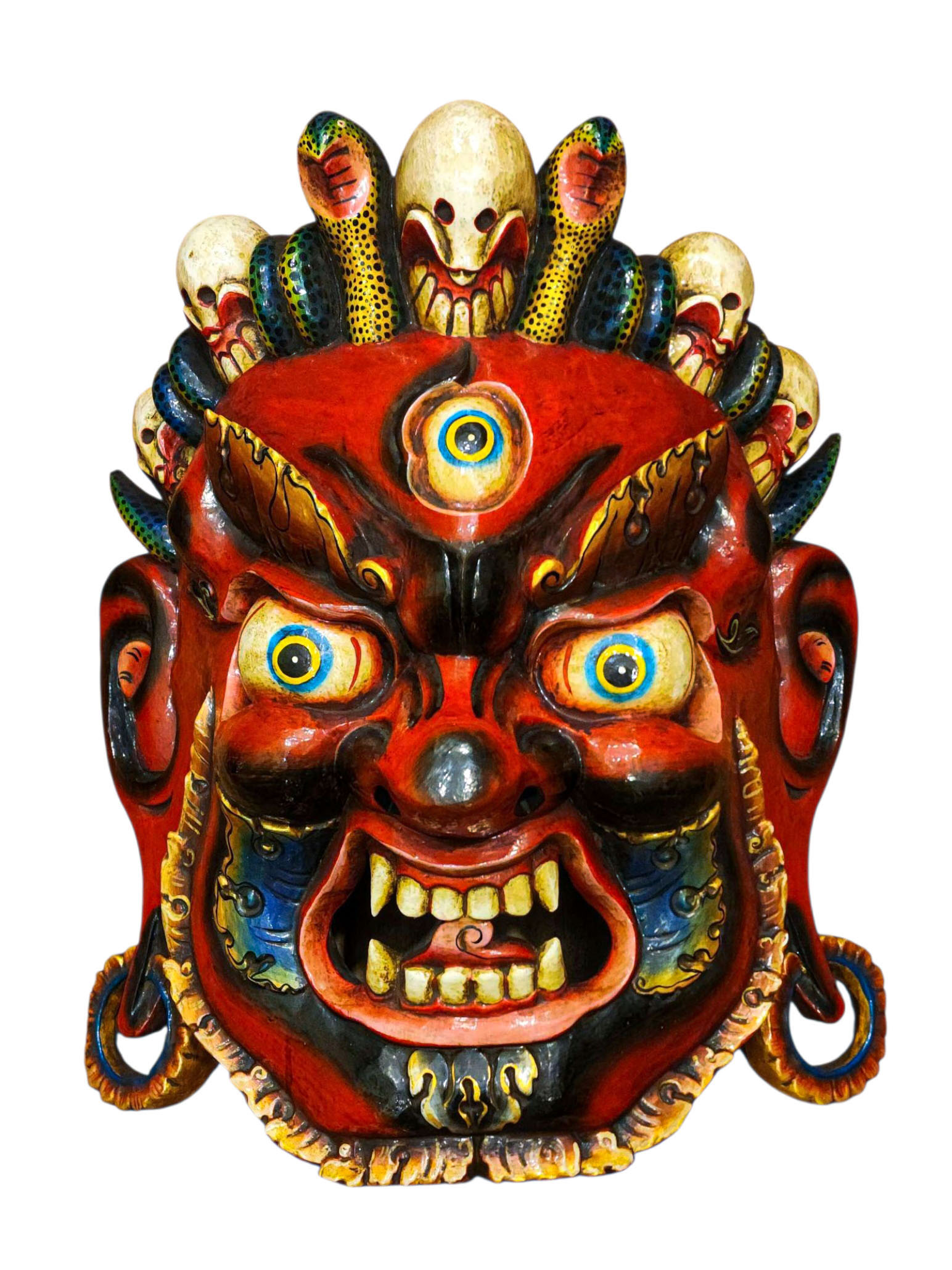 Handmade Wooden Mask Of [bhairab], Wall Hanging, Painted, Poplar Wood