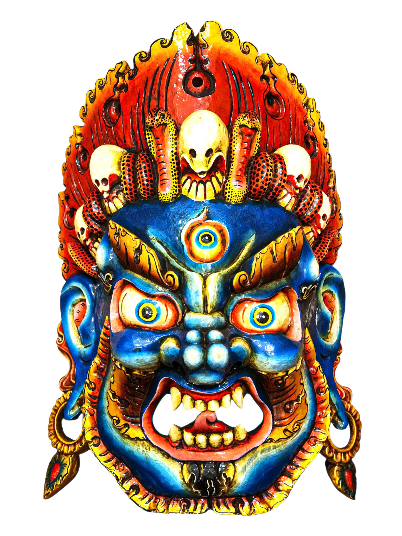 Handmade Wooden Mask Of [bhairab], Wall Hanging, Painted, Poplar Wood