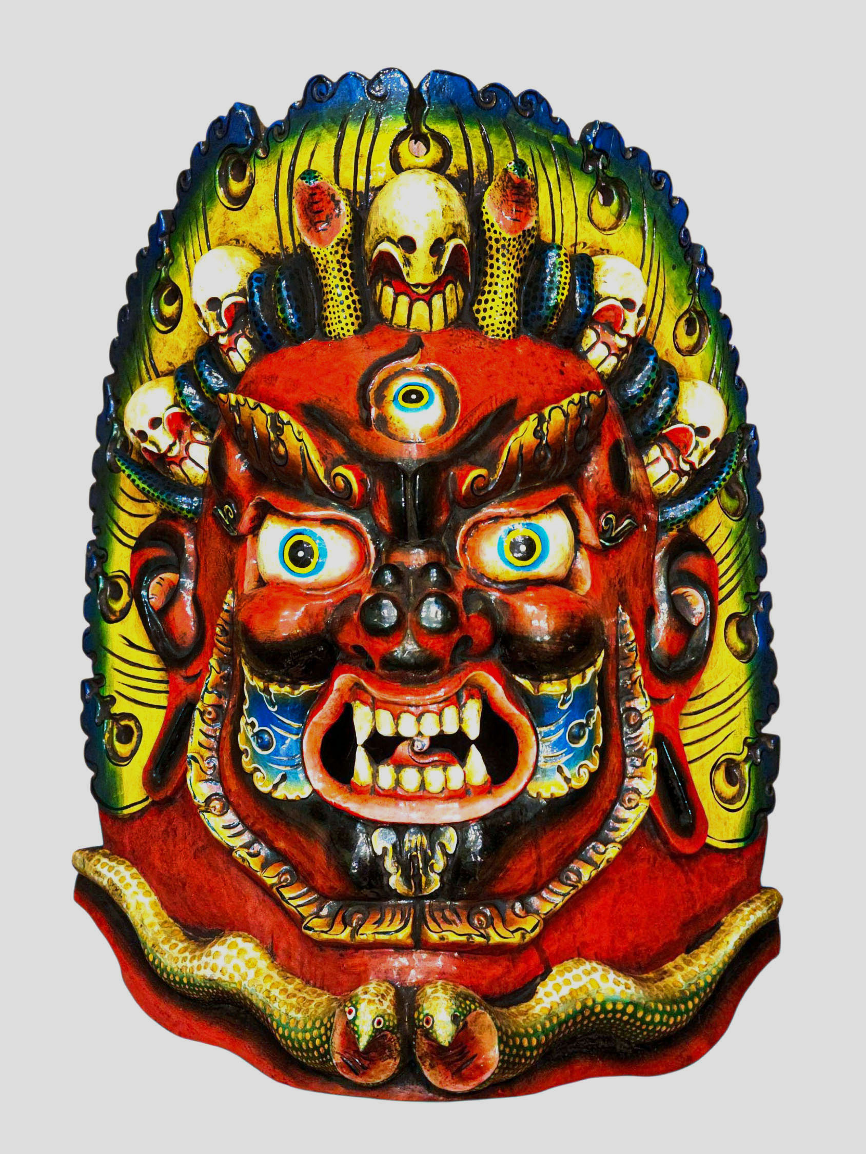 Handmade Wooden Mask Of [bhairab], Wall Hanging, Painted, Poplar Wood