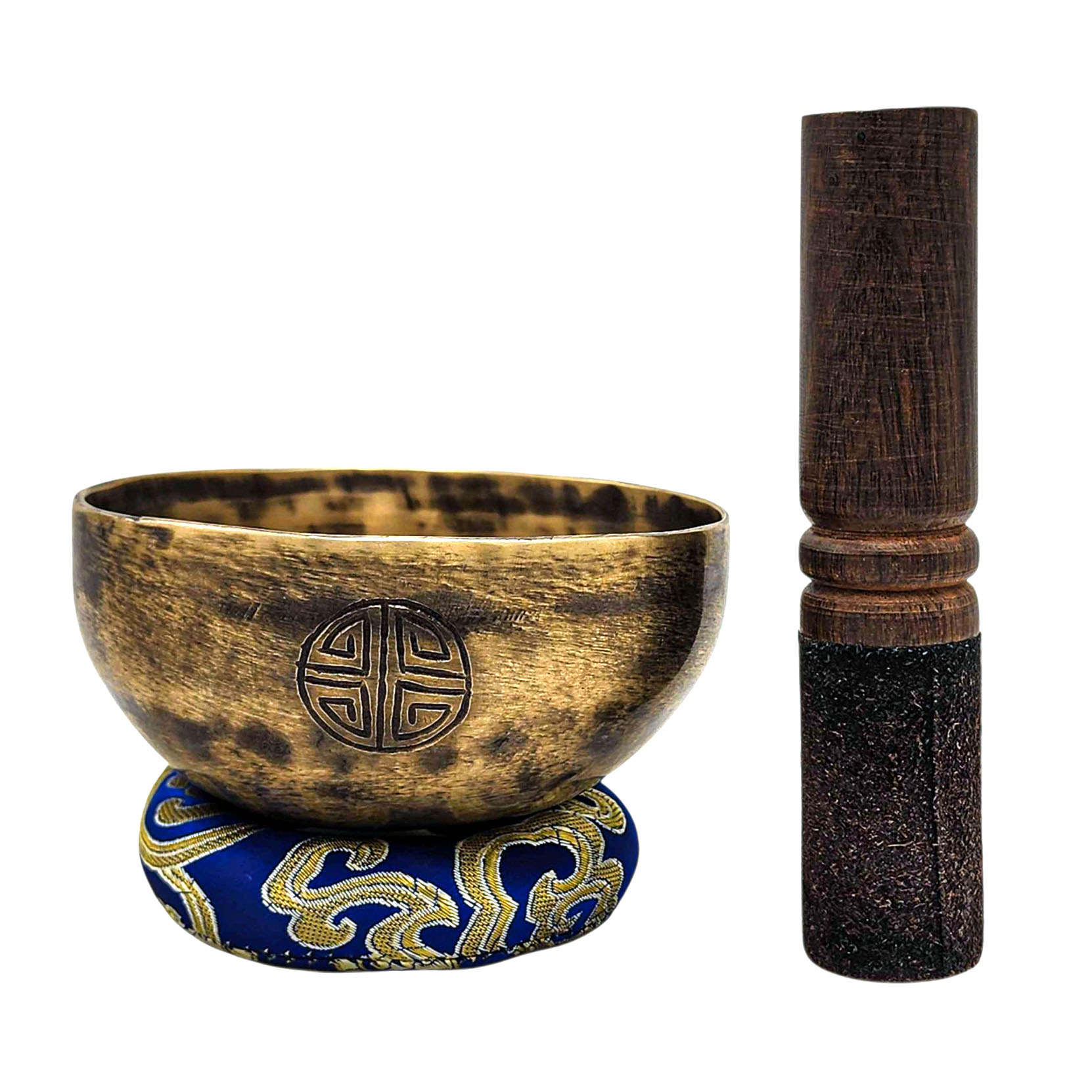 [full Moon Bowl], Moon Carved, Buddhist Hand Beaten Singing Bowl, Antique Finishing, [select Accessories]