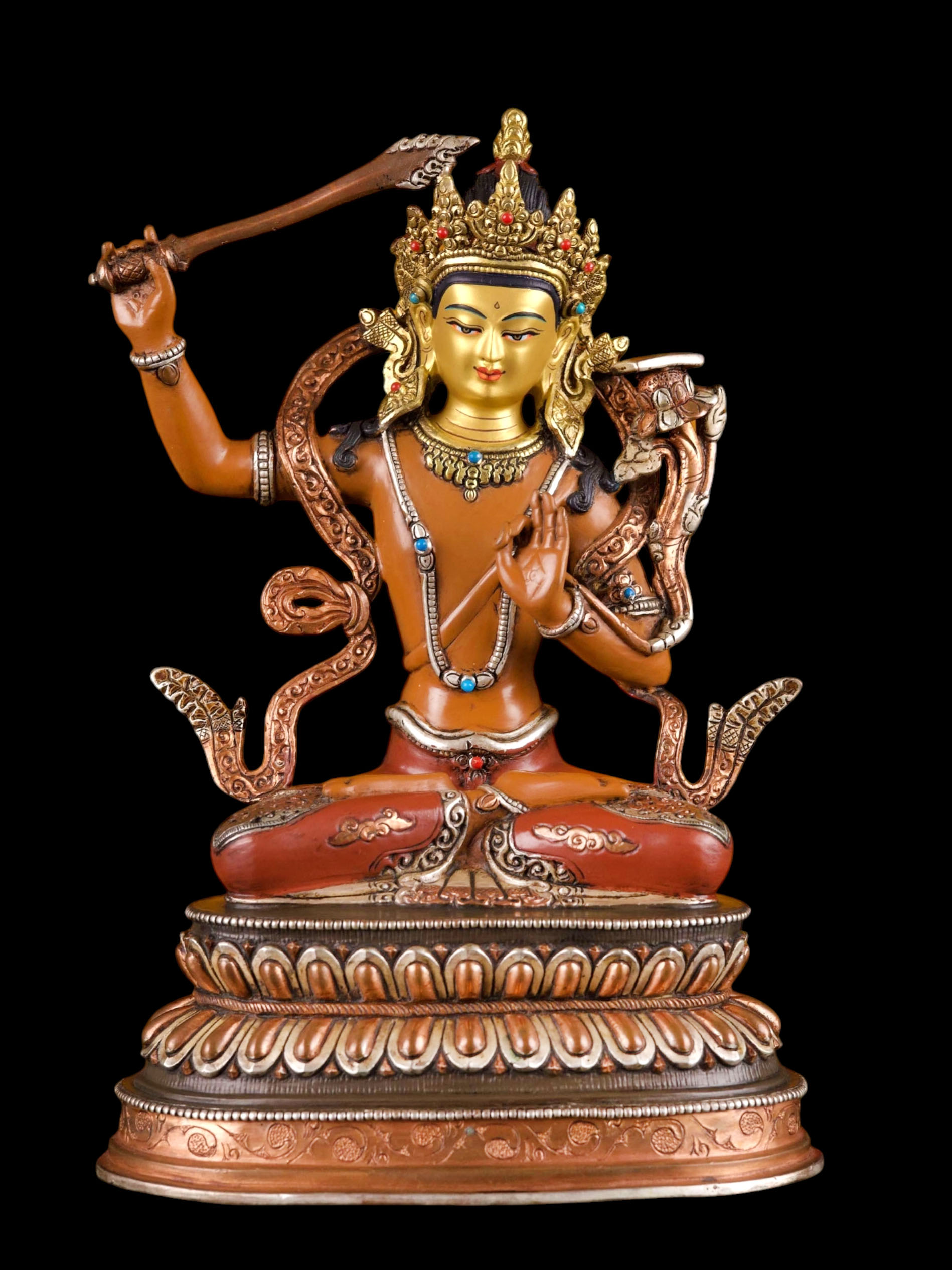 [manjushree] Or [manjushri], Buddhist Handmade Statue, [thangka Color Finishing], [face Painted]