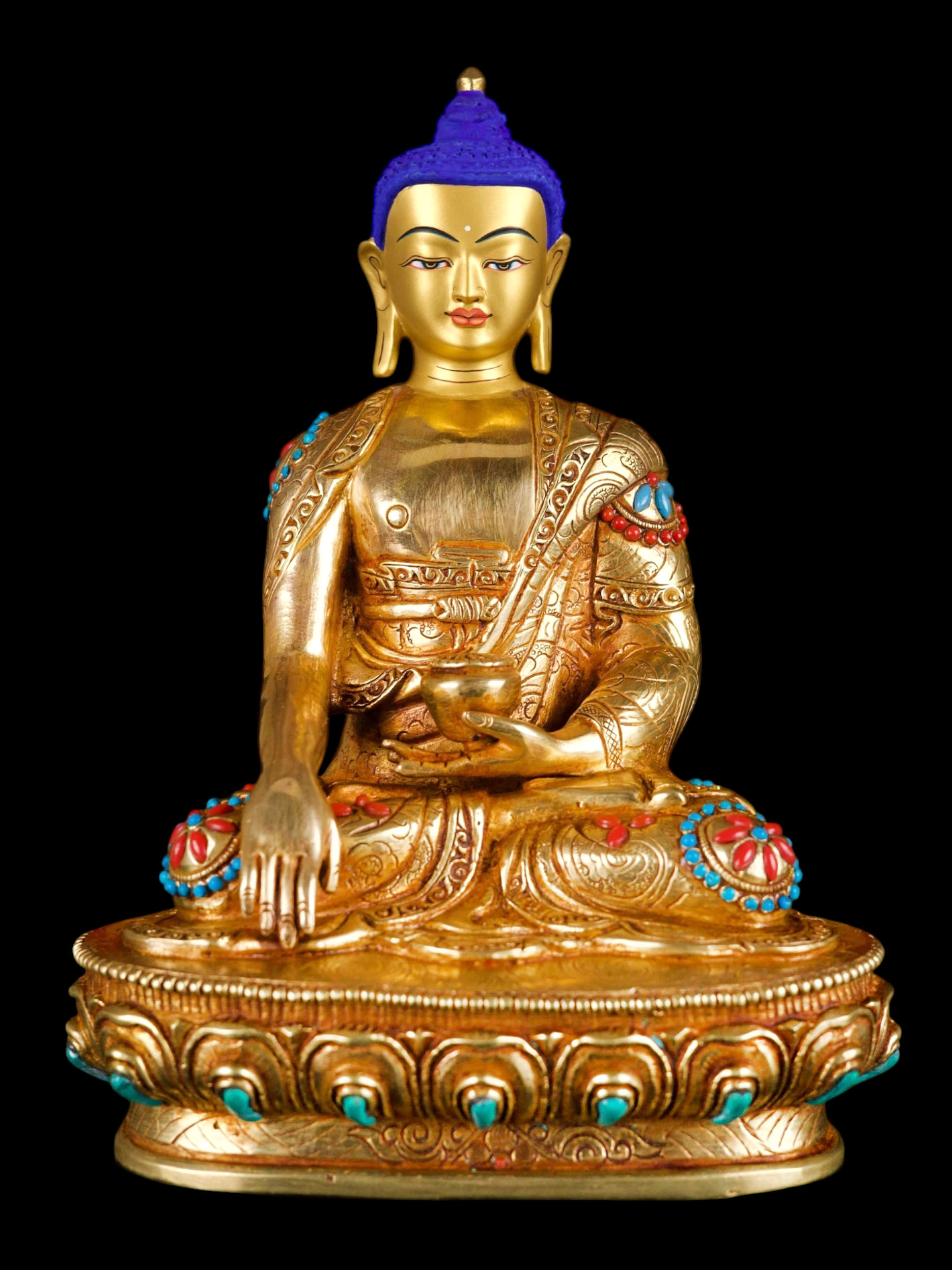 [shakyamuni Buddha], Buddhist Handmade Statue, [full Gold Plated], [stone Setting], [face Painted]