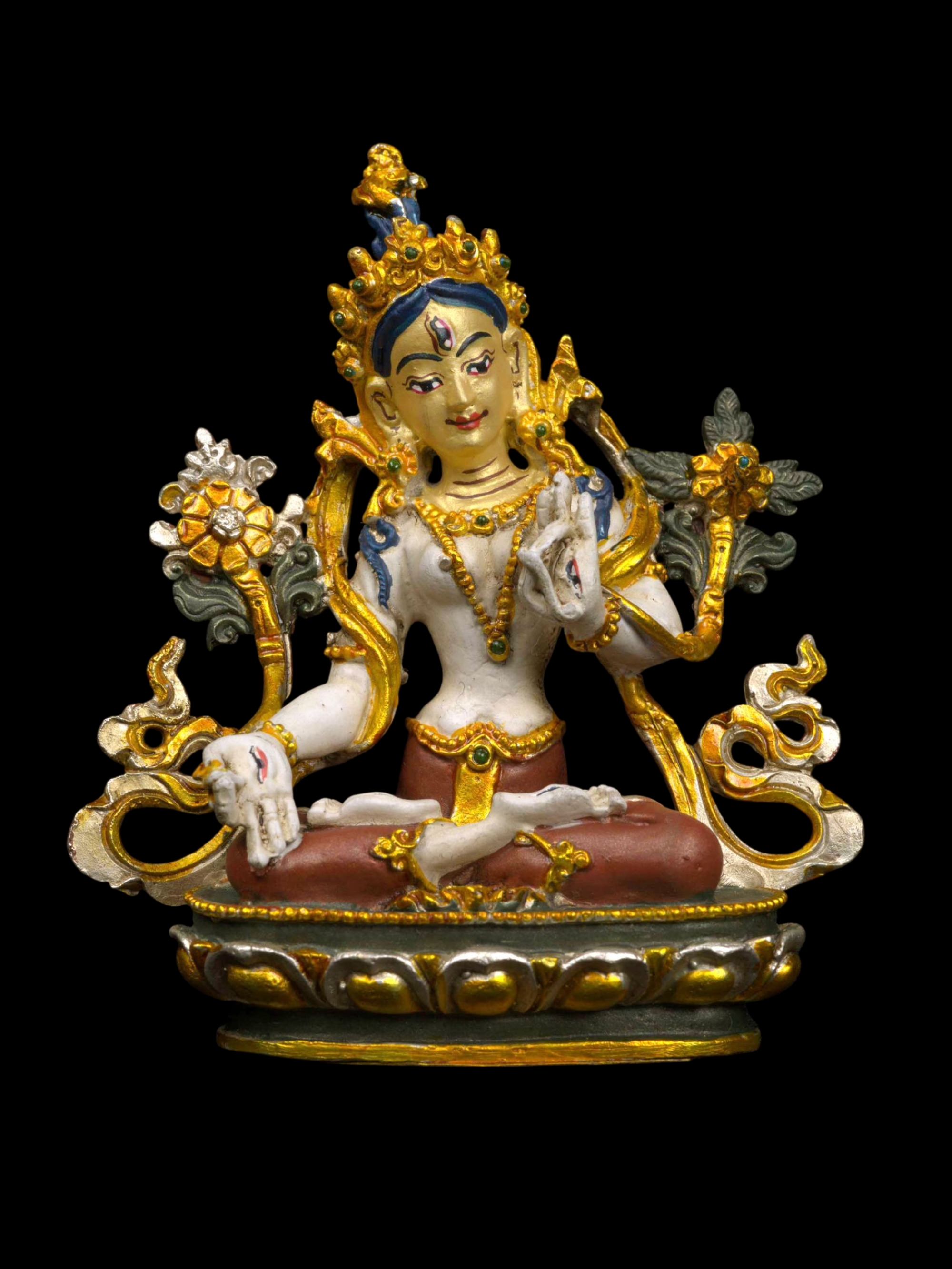 [white Tara], Buddhist Miniature Statue, [thangka Color Finishing], [face Painted]