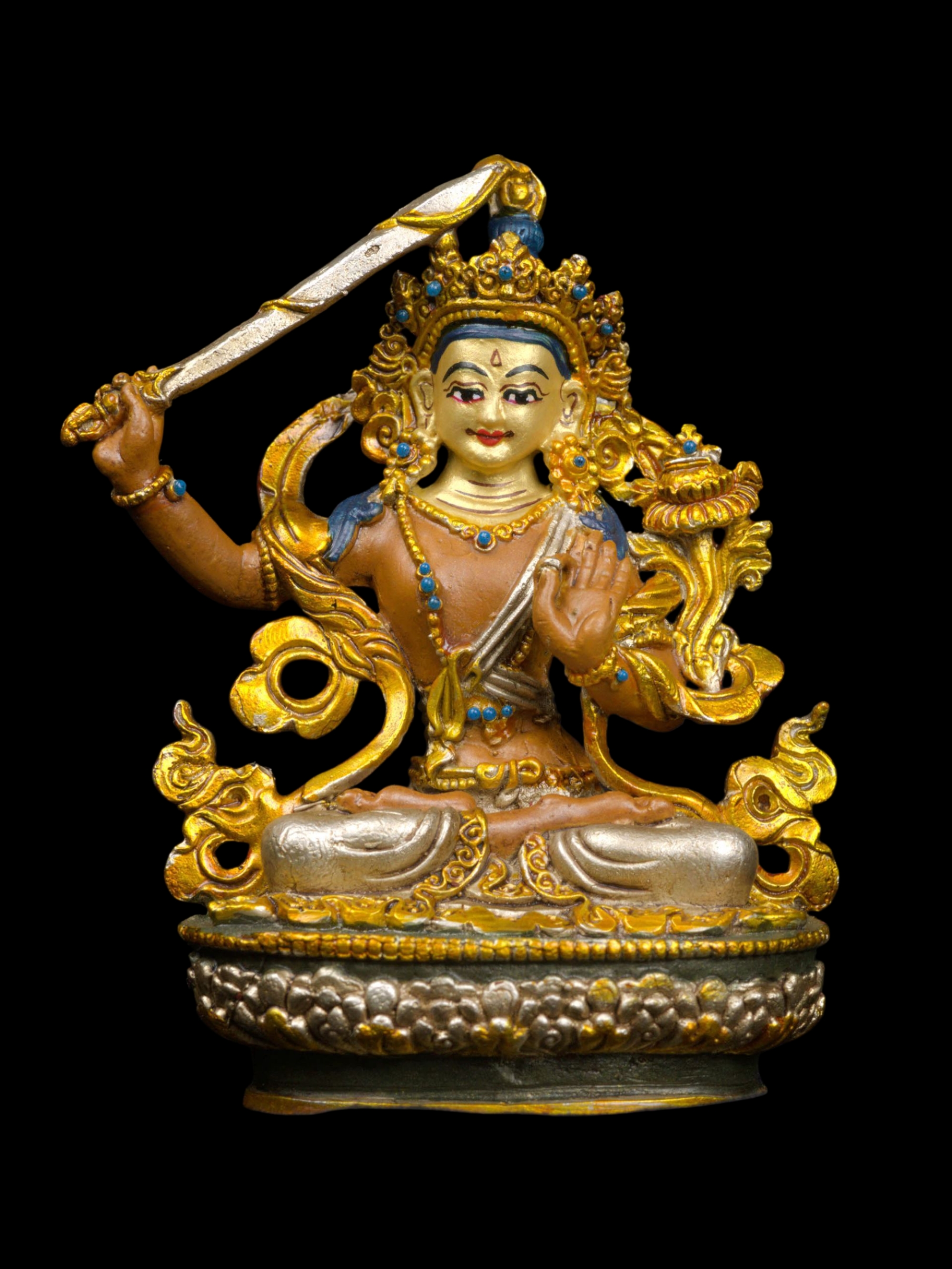 [manjushree] Or [manjushri], Buddhist Miniature Statue, [thangka Color Finishing], [face Painted]