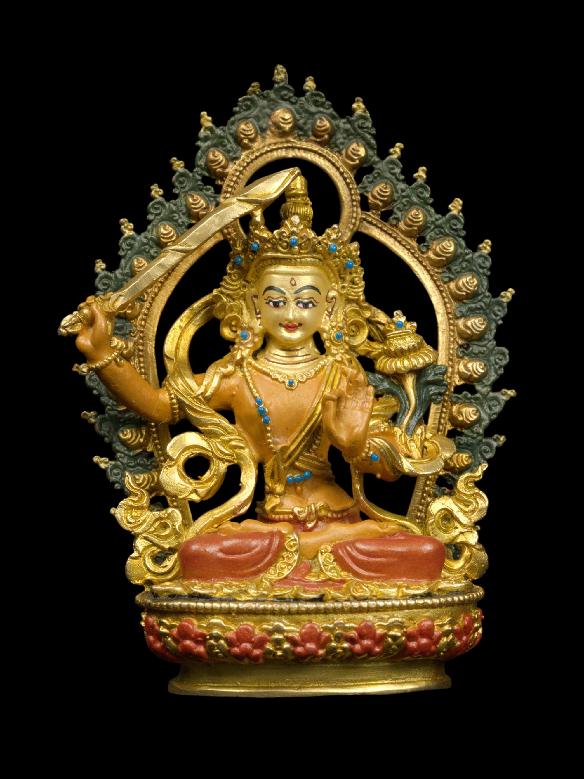 [manjushree] Or [manjushri], Buddhist Miniature Statue, [thangka Color Finishing], [face Painted]