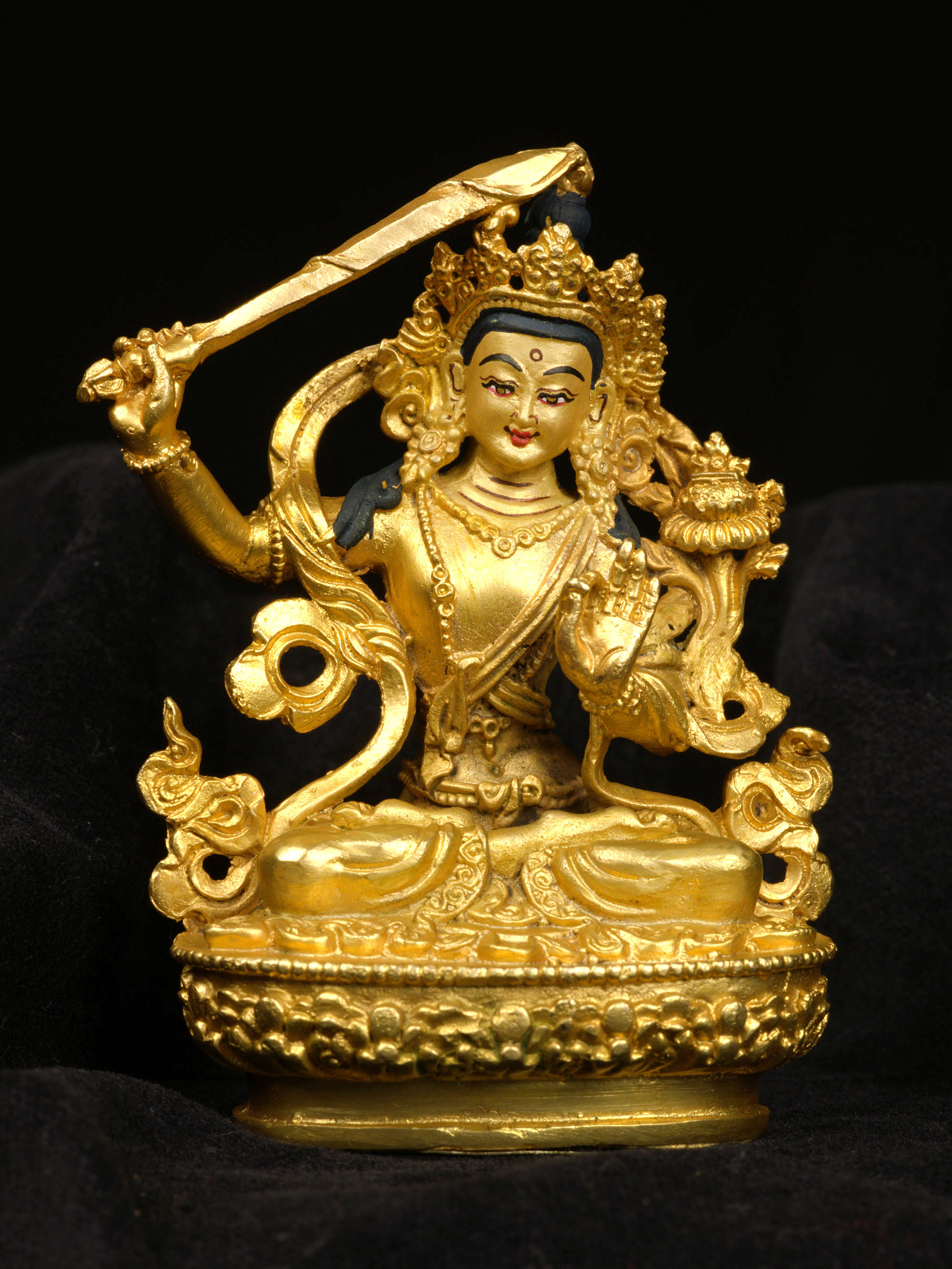 [manjushree] Or [manjushri], Buddhist Miniature Statue, [full Gold Plated], [face Painted]