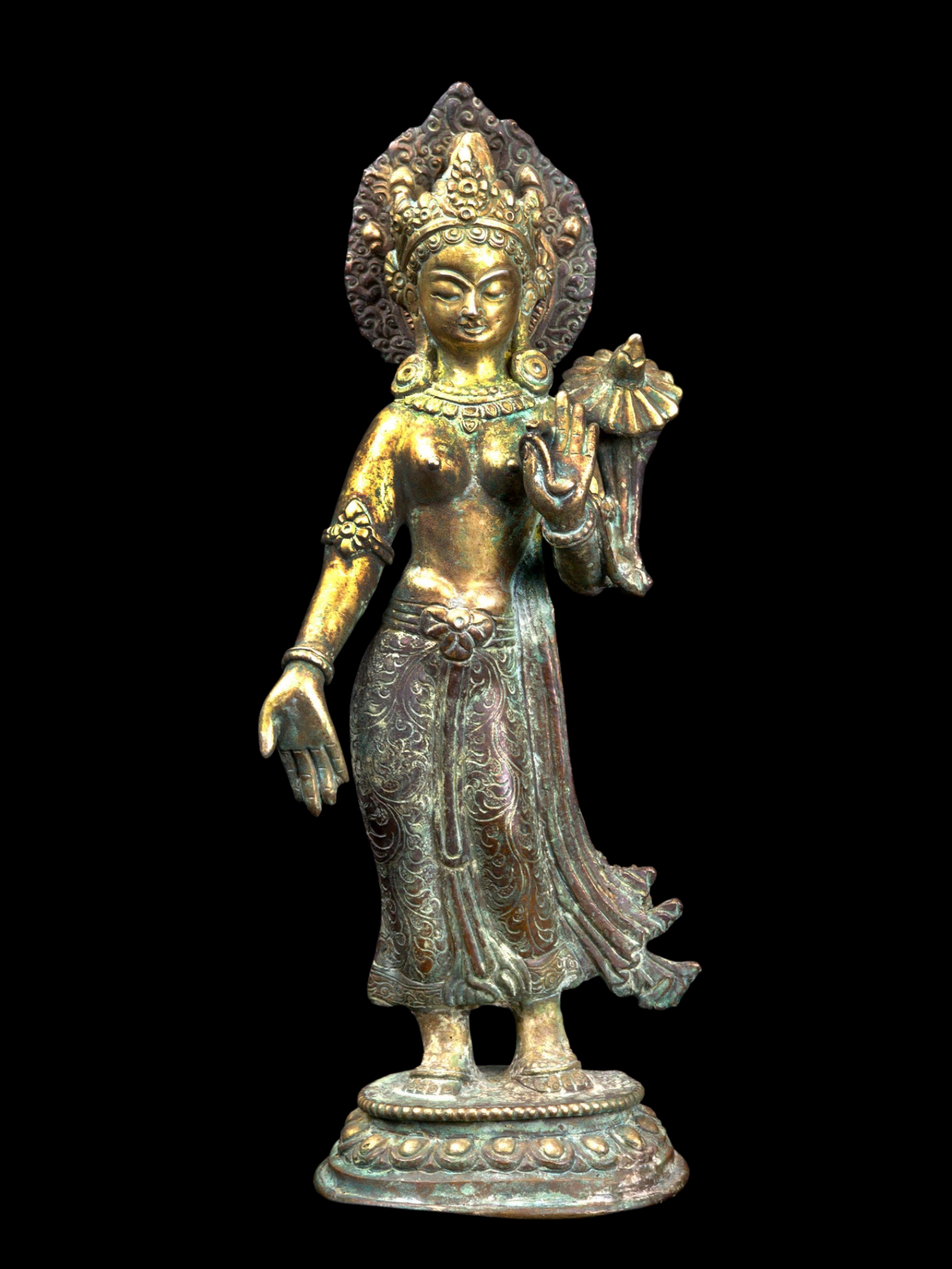 [standing Tara], Buddhist Handmade Statue, [full Gold Plated], [antique]