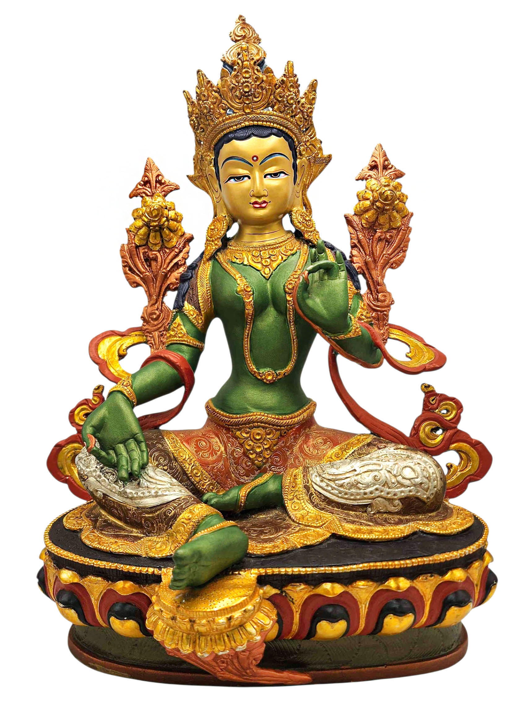 [green Tara], Buddhist Handmade Statue, [thangka Color Finishing], [face Painted]