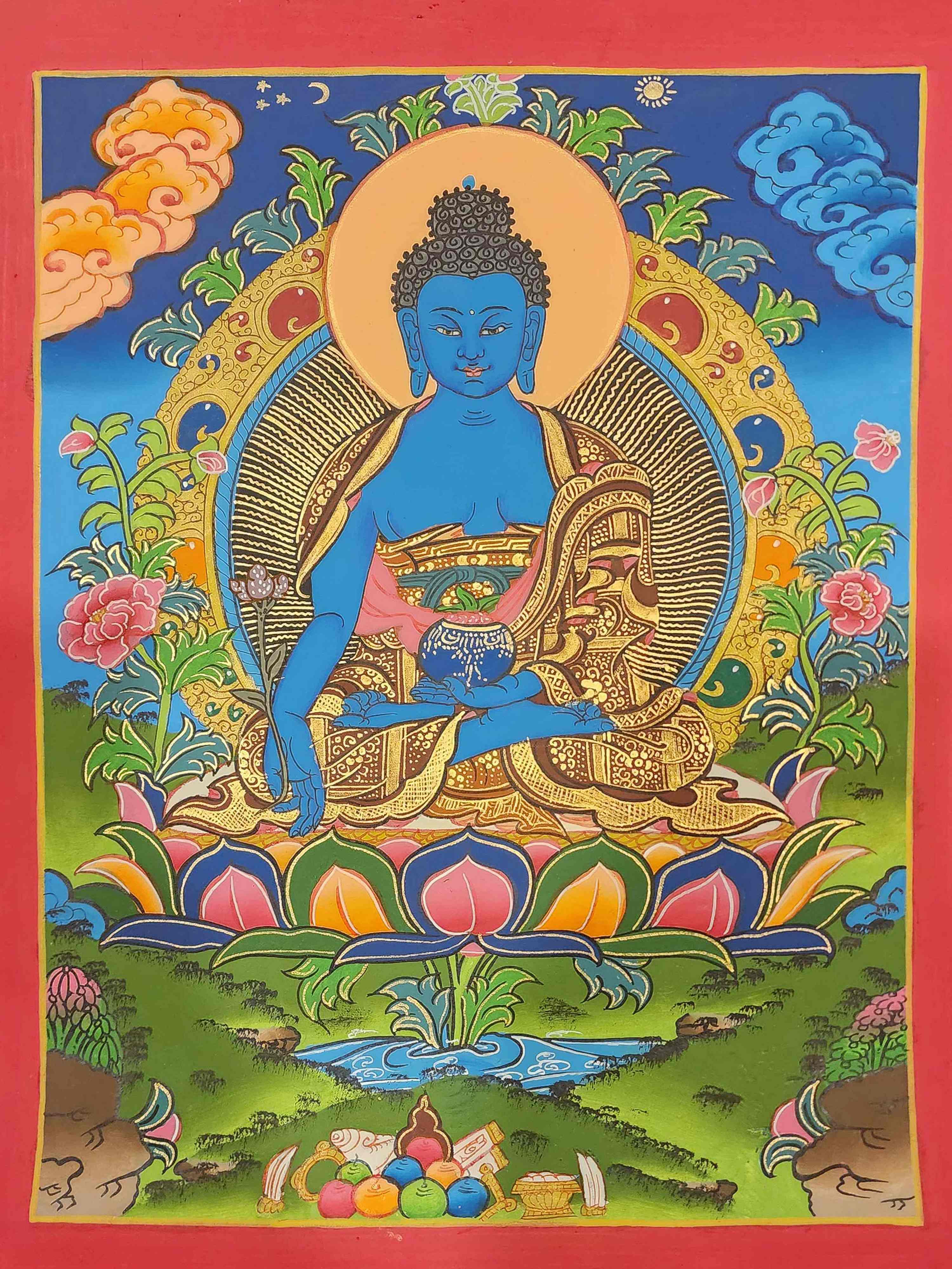 [medicine Buddha] Thangka, Buddhist Traditional Painting, Hand Painted