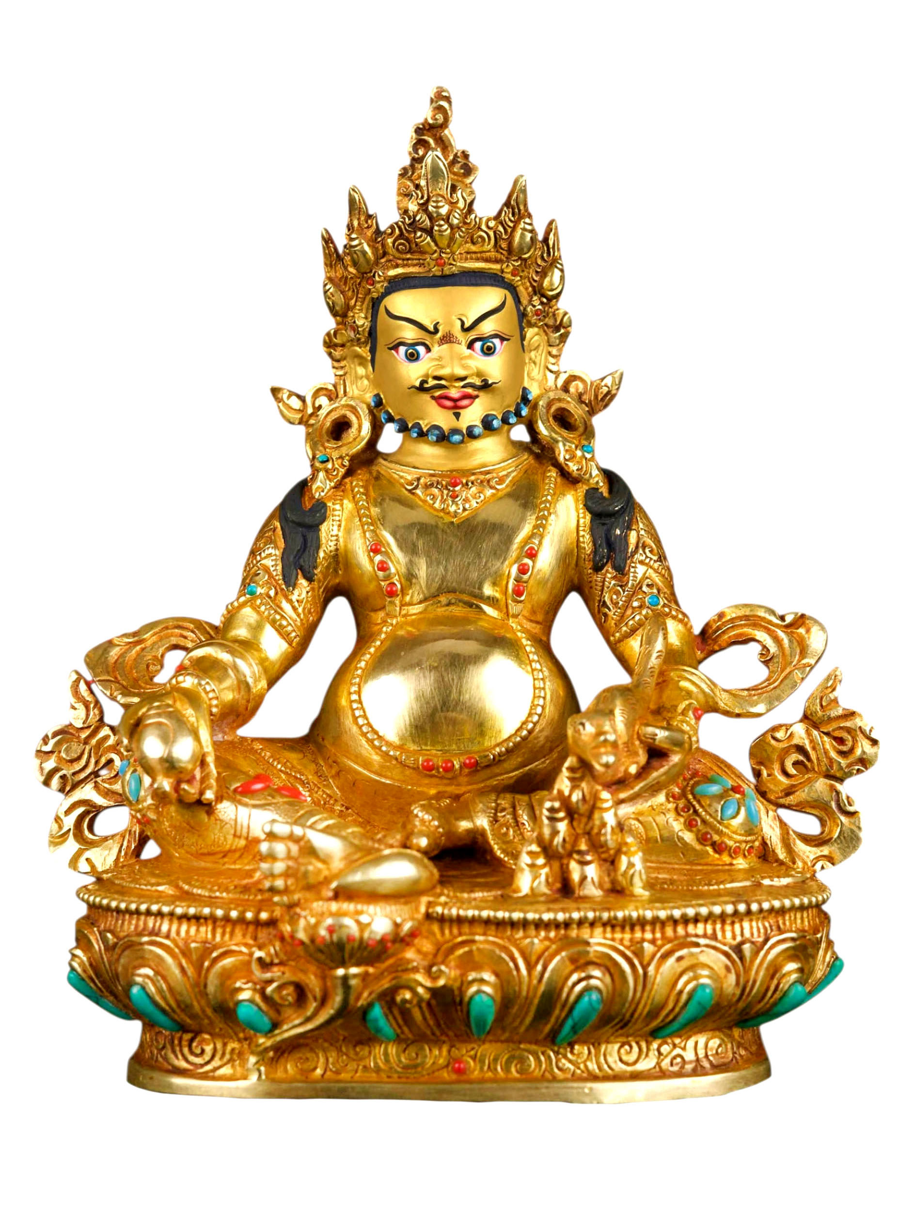 [yellow Jambhala (kuber)], Buddhist Handmade Statue, [full Gold Plated], [stone Setting], [face Painted]