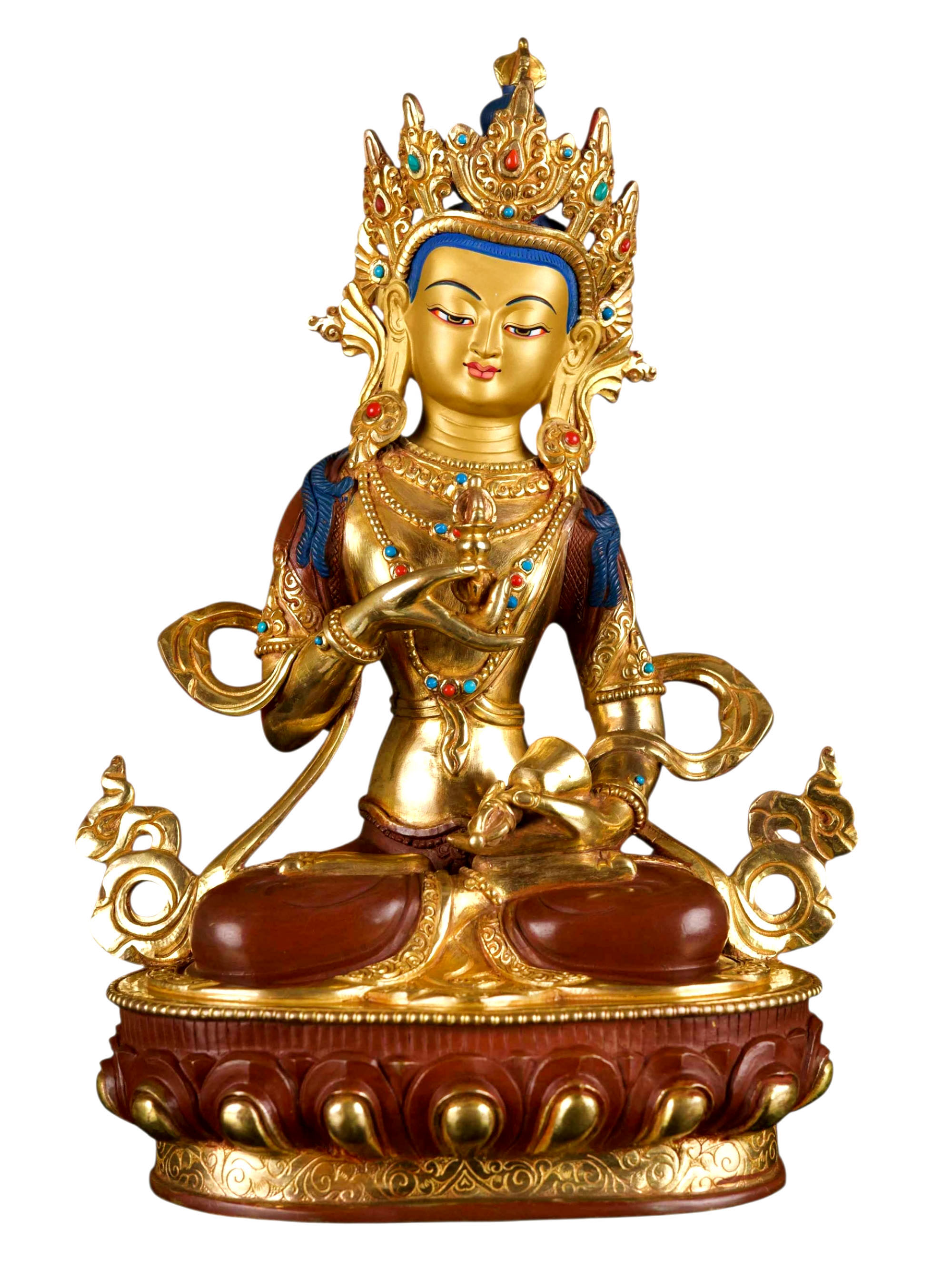 [vajrasatvva], Buddhist Handmade Statue, [partly Gold Plated], [stone Setting], [face Painted]