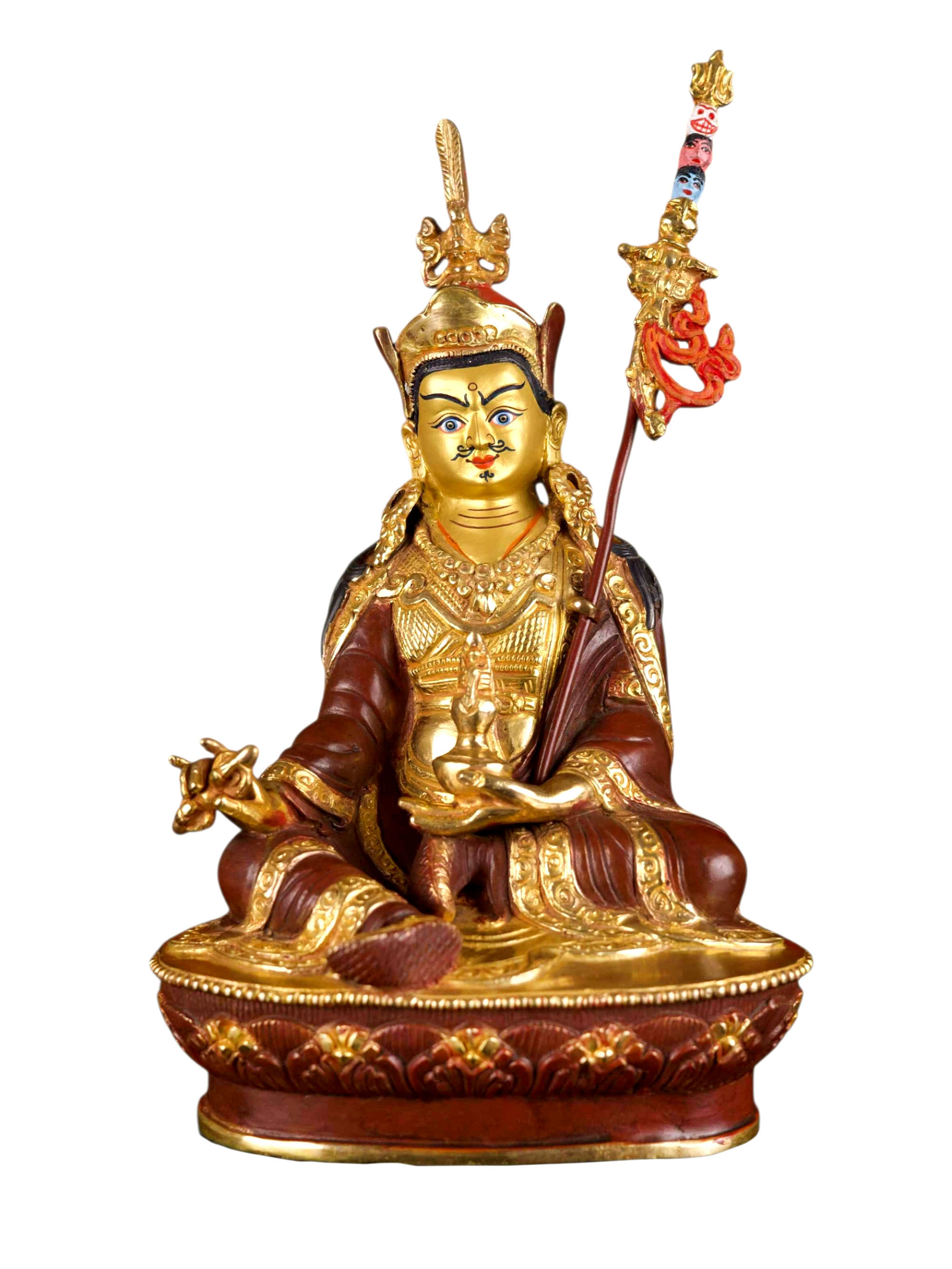 [padmasambhava  (guru)] Buddhist Handmade Statue, [partly Gold Plated], [face Painted]
