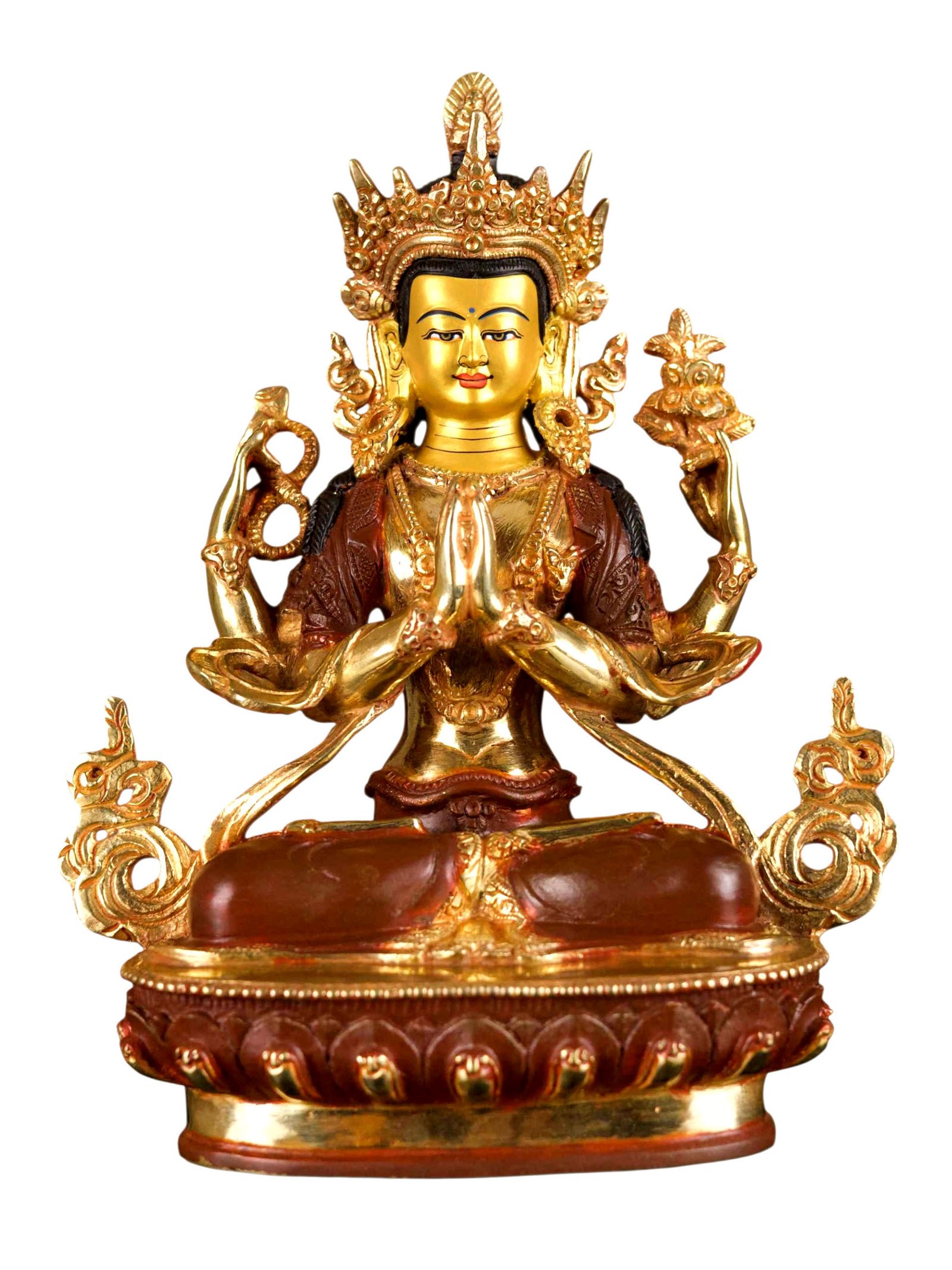 [chenrezig] (khadcheri), Buddhist Handmade Statue, [partly Gold Plated], [face Painted]