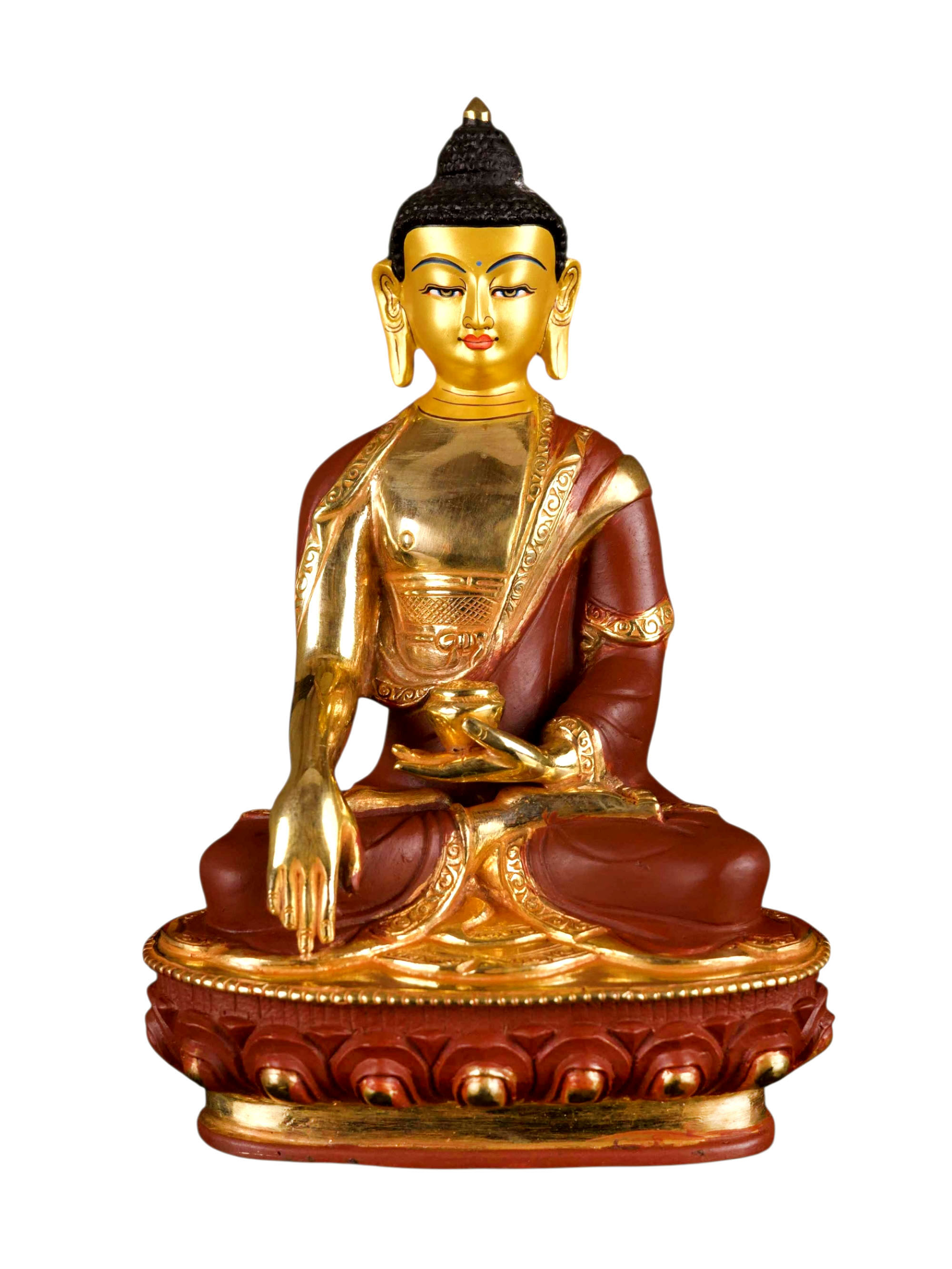 [shakyamuni Buddha], Buddhist Handmade Statue, [partly Gold Plated], [face Painted]