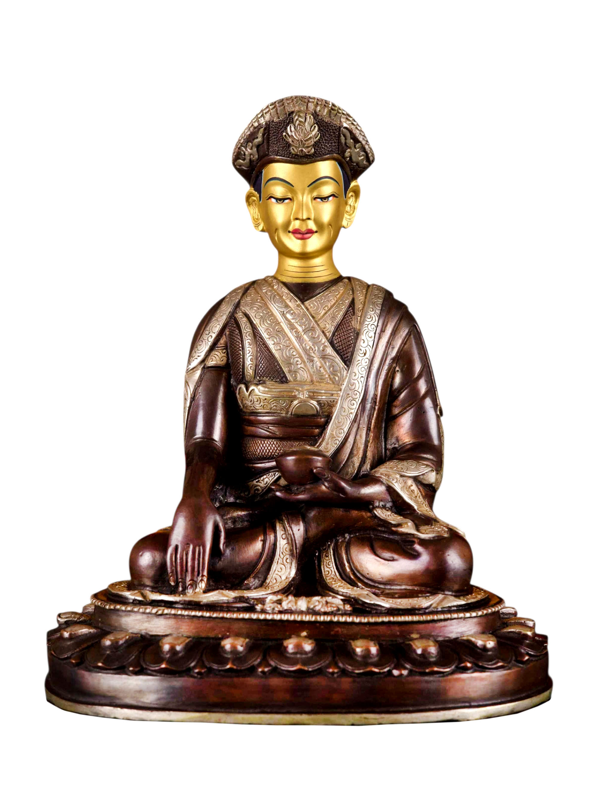 [karmapa], Buddhist Handmade Statue, [silver And Chocolate Oxidized], [face Painted]