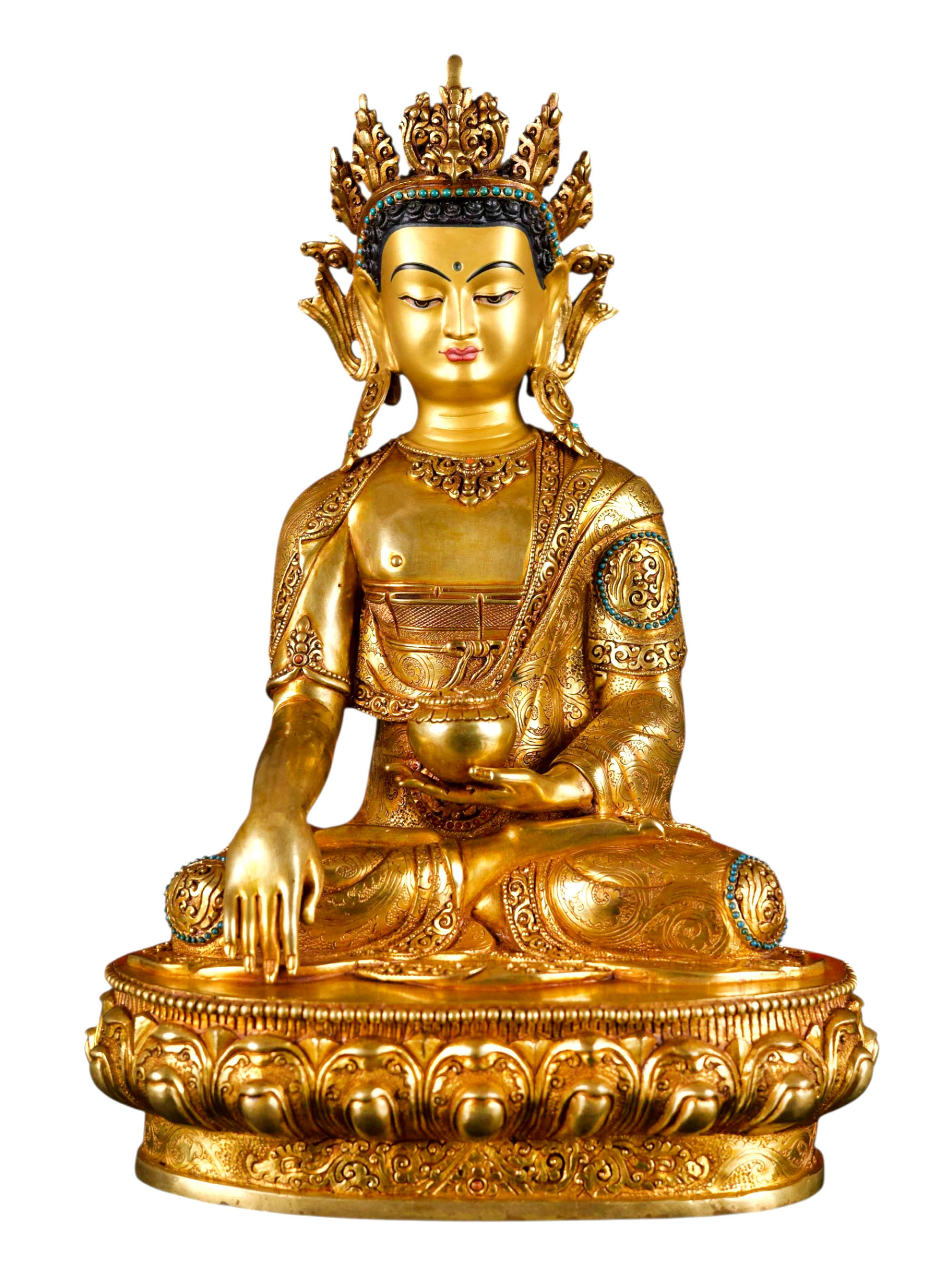 [shakyamuni Buddha] With Crown, Buddhist Handmade Statue, [full Gold Plated], [stone Setting], [face Painted]