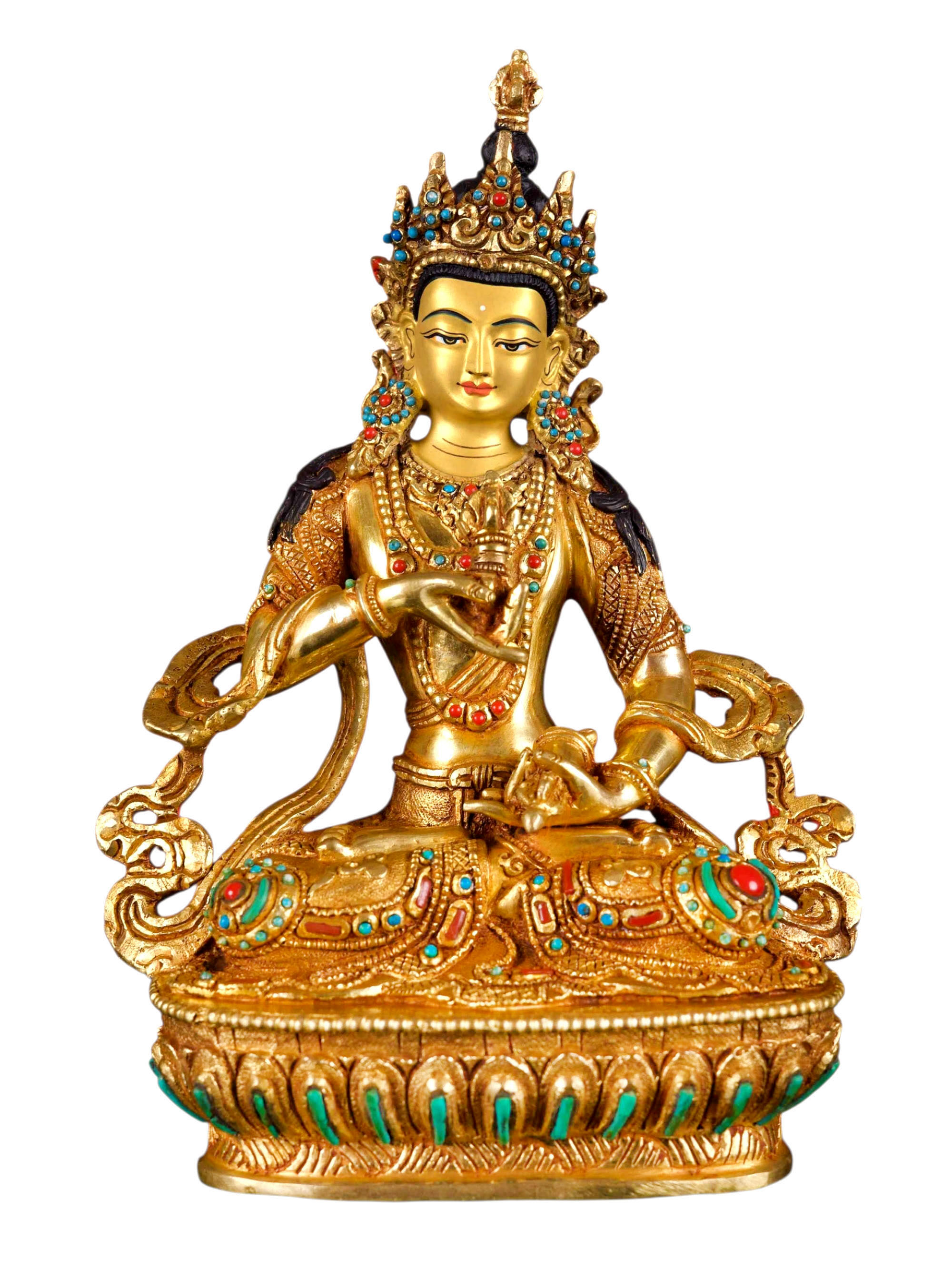 [vajrasattva], Buddhist Handmade Statue, [full Gold Plated], [stone Setting], [face Painted]