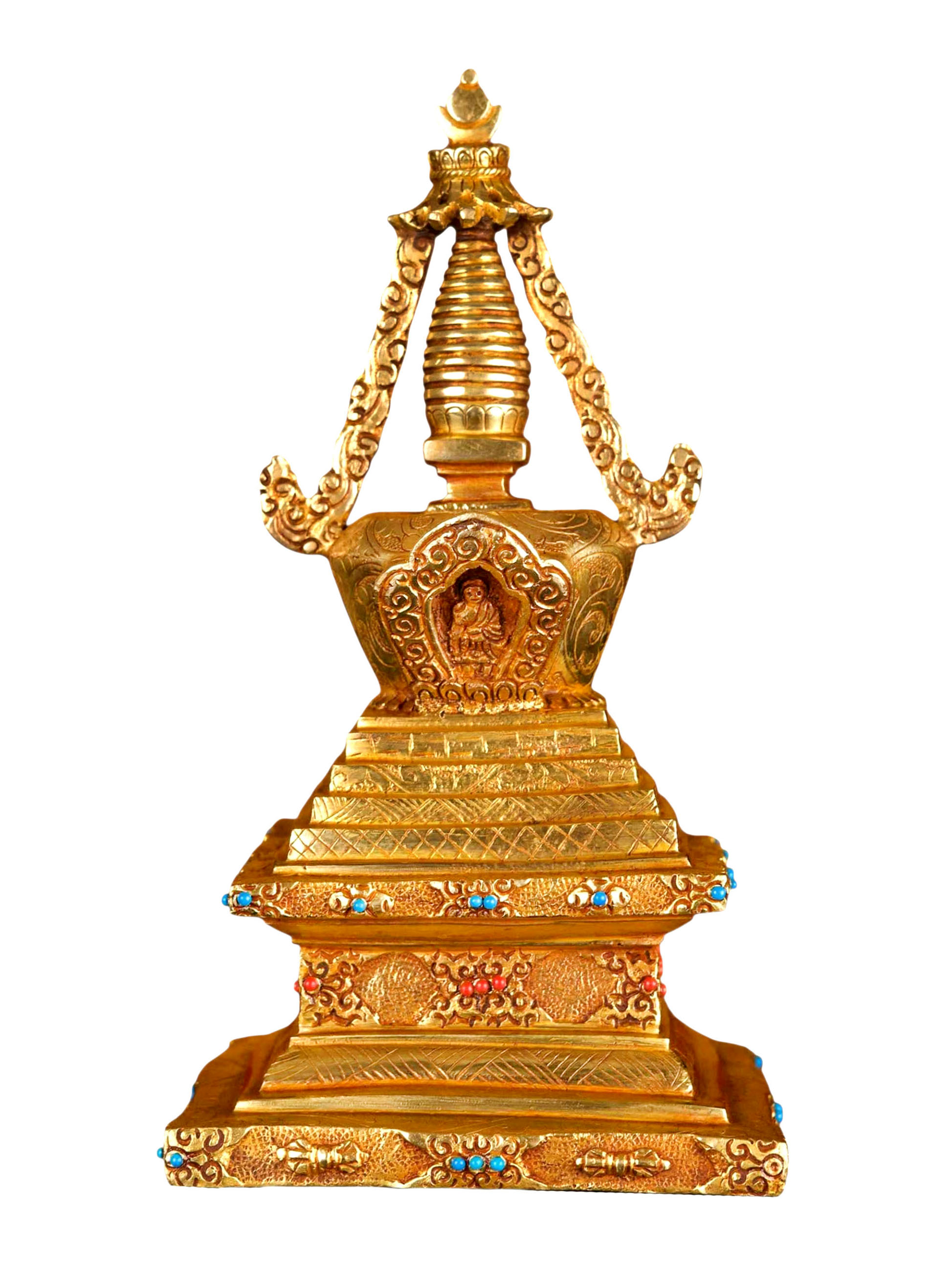 [stupa] (chiva), Buddhist Handmade Statue, [full Gold Plated], [stone Setting]