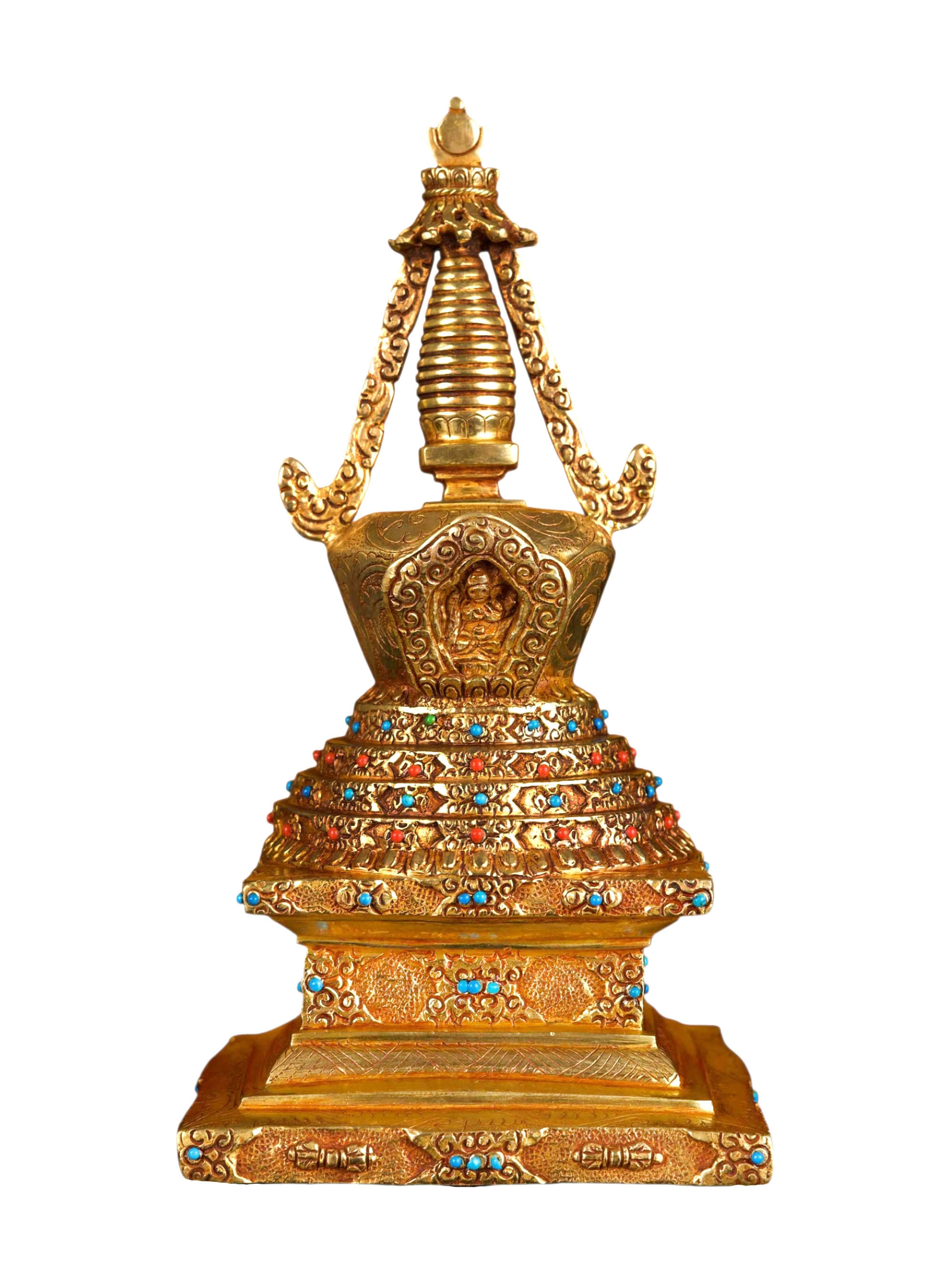 [stupa] (chiva), Buddhist Handmade Statue, [full Gold Plated], [stone Setting]