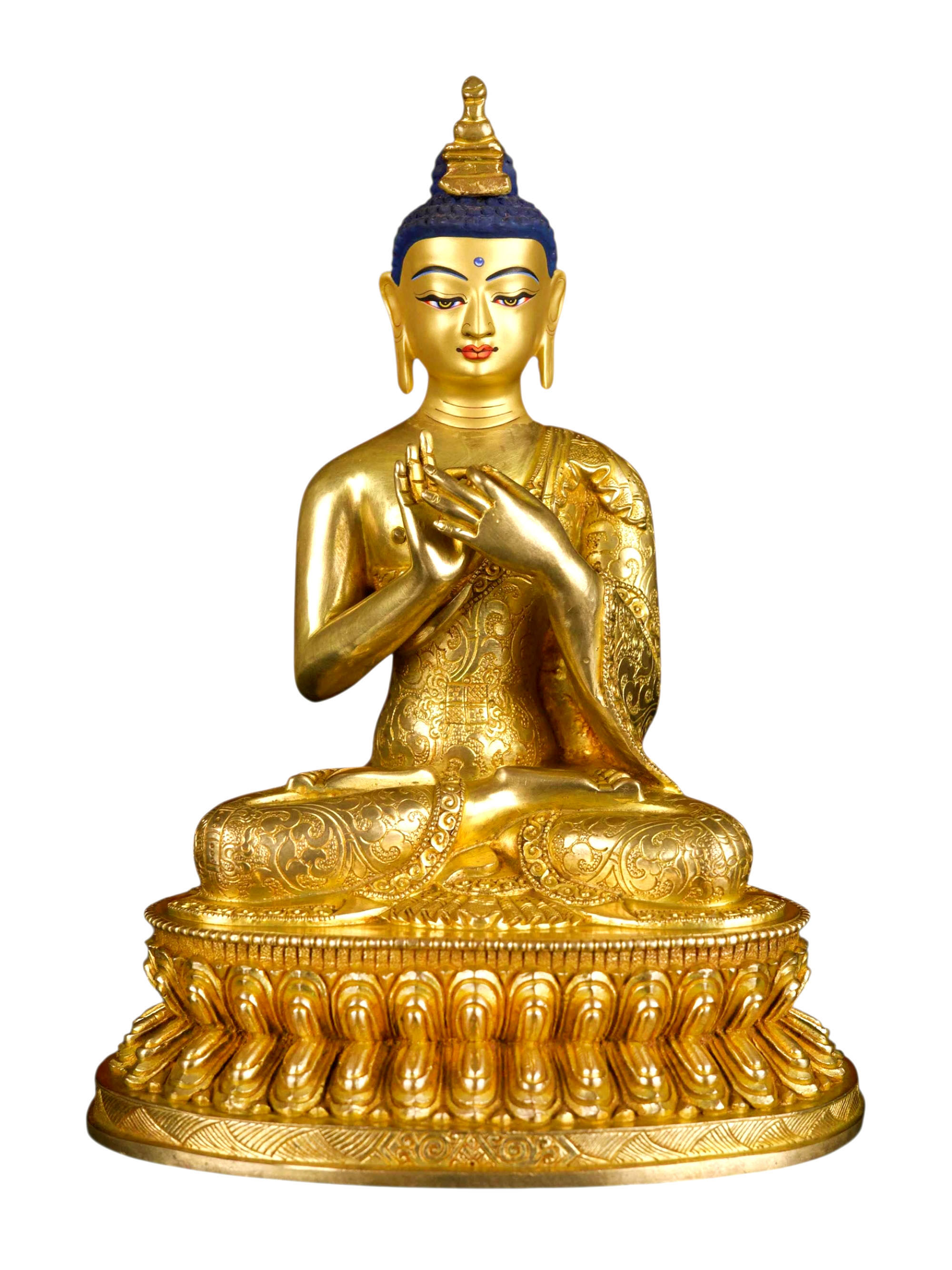 [maitreya Buddha], Buddhist Handmade Statue With Double Base, [full Gold Plated], [face Painted]