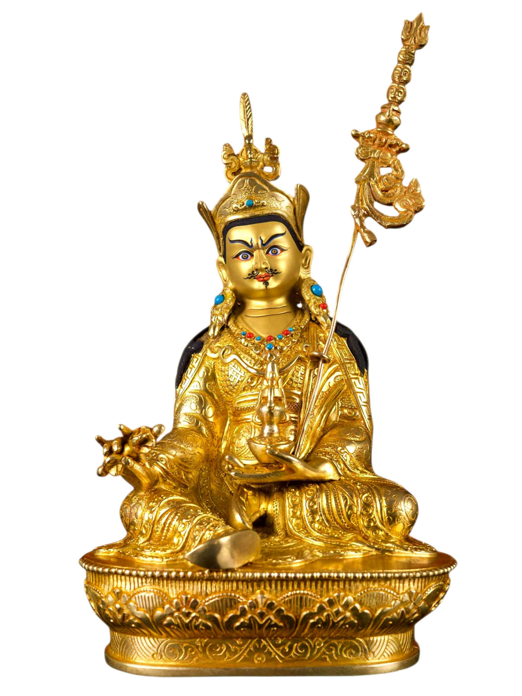 [padmasambhava  (guru)] Buddhist Handmade Statue, [full Gold Plated], [face Painted]