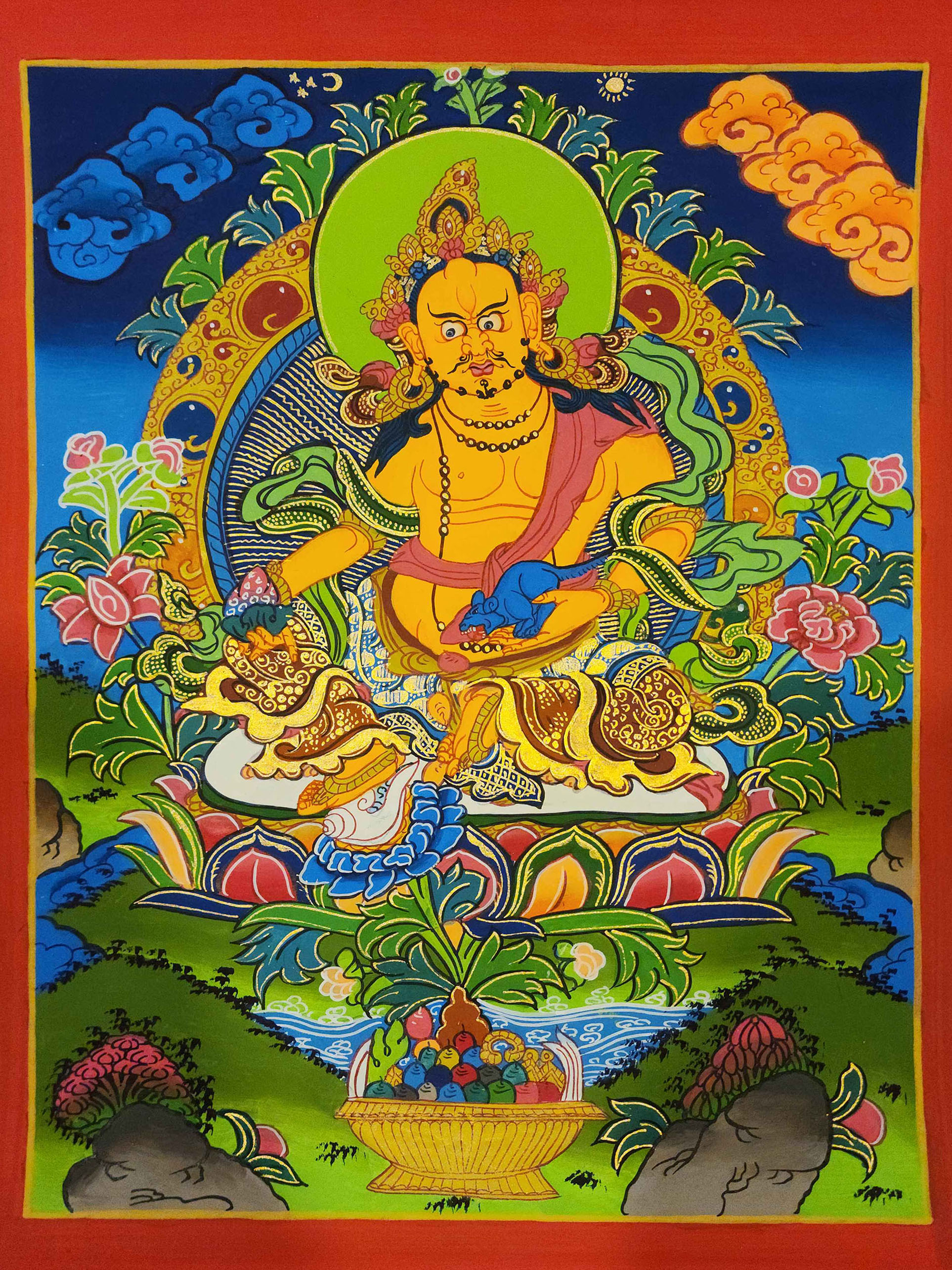[yellow Jambhala] Thangka, Buddhist Traditional Painting, Hand Painted