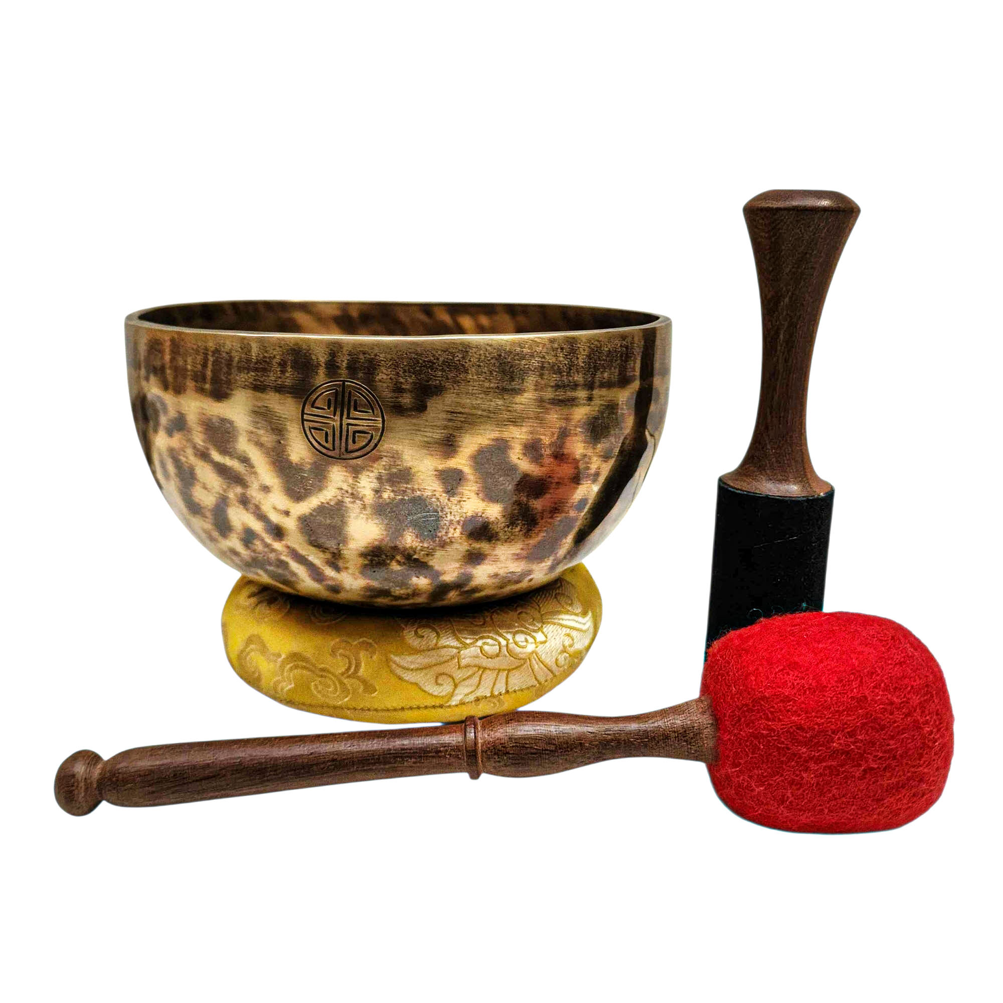 [full Moon Bowl], Moon Carved, Buddhist Hand Beaten Singing Bowl, Antique Finishing, [select Accessories]