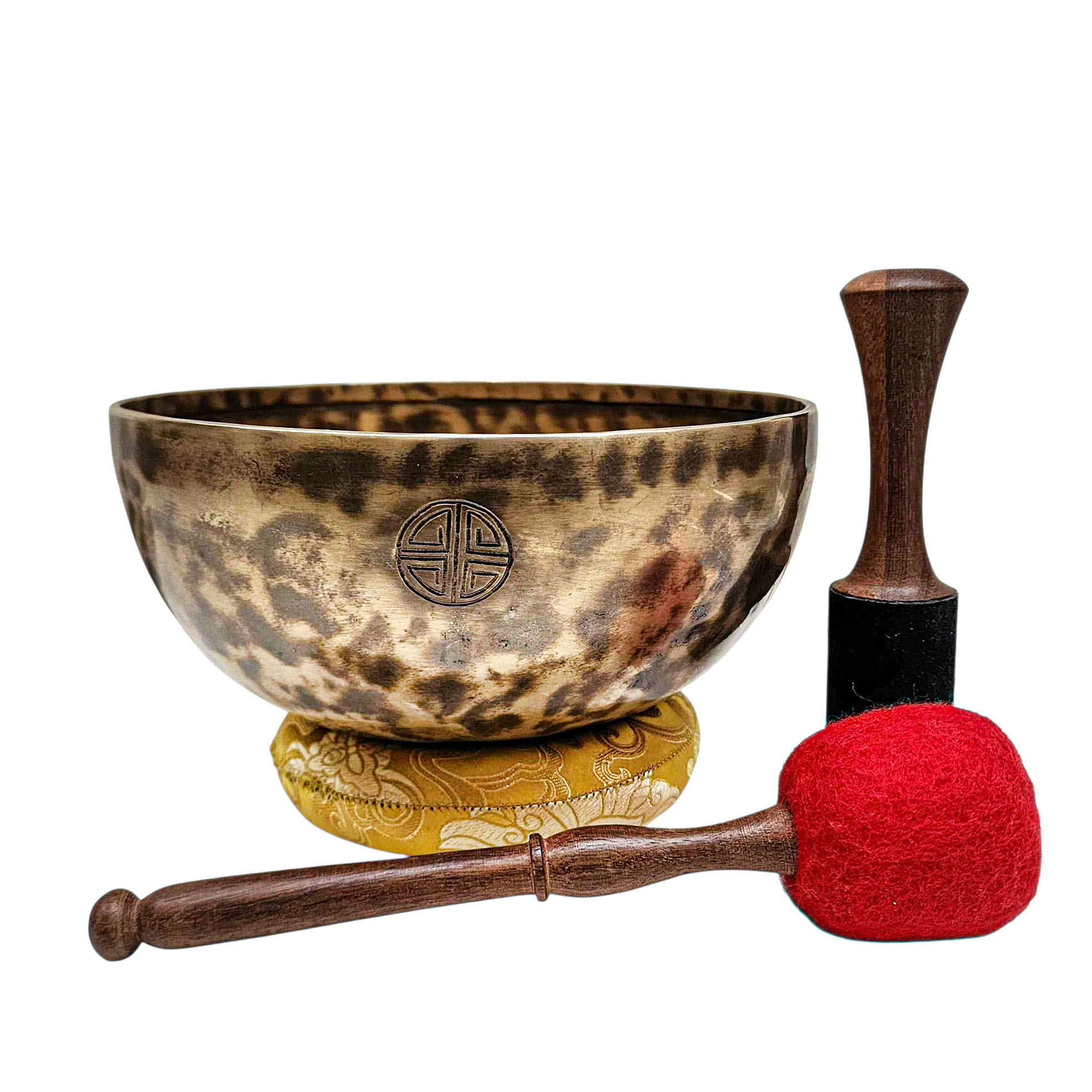 [full Moon Bowl], Moon Carved, Buddhist Hand Beaten Singing Bowl, Antique Finishing, [select Accessories]