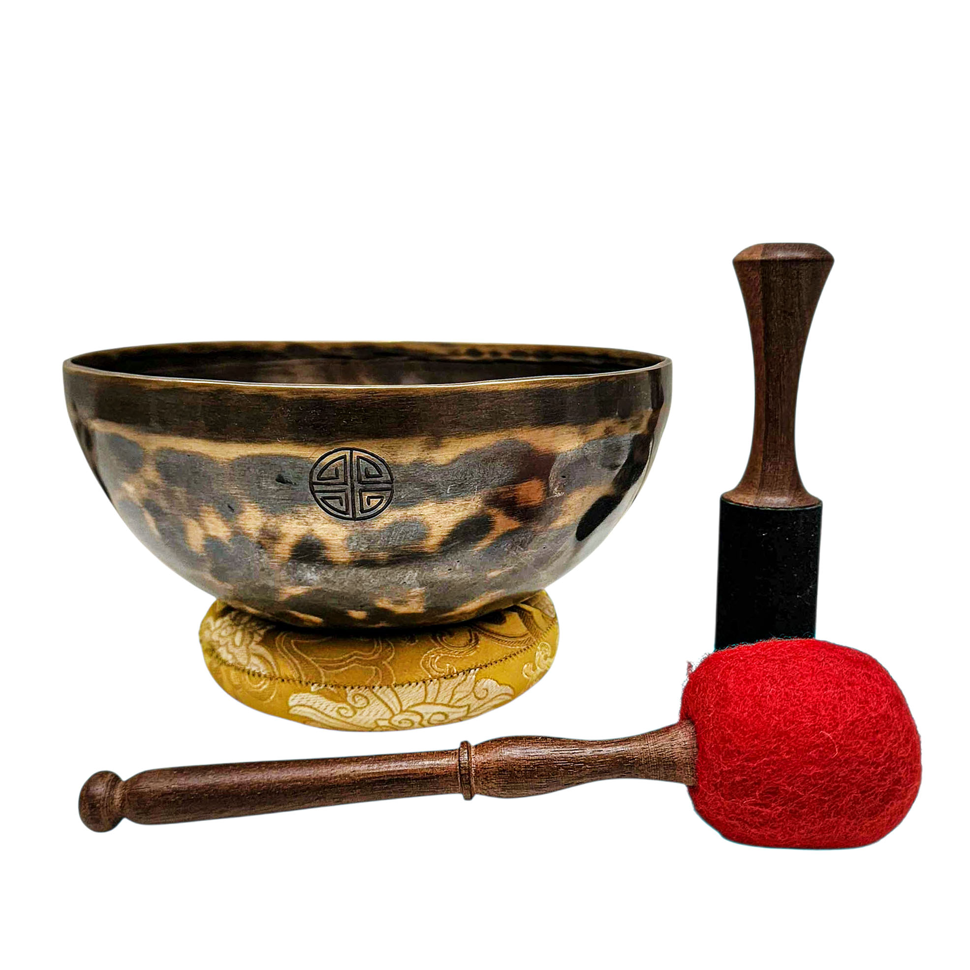 [full Moon Bowl], Moon Carved, Buddhist Hand Beaten Singing Bowl, Antique Finishing, [select Accessories]