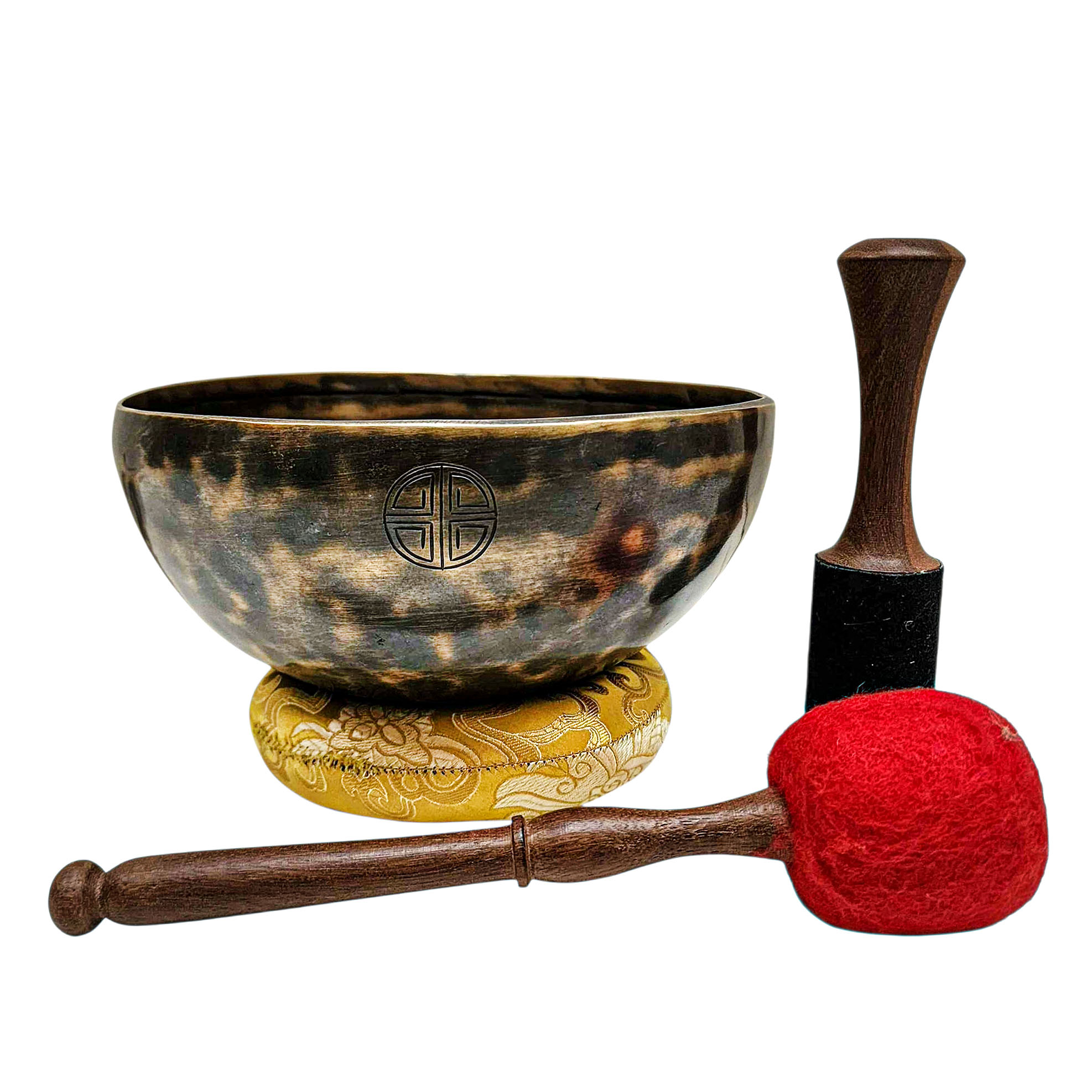 [full Moon Bowl], Moon Carved, Buddhist Hand Beaten Singing Bowl, Antique Finishing, [select Accessories]