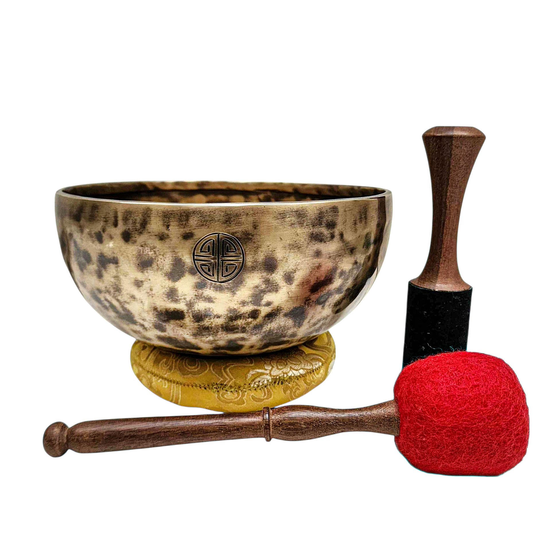 [full Moon Bowl], Moon Carved, Buddhist Hand Beaten Singing Bowl, Antique Finishing, [select Accessories]