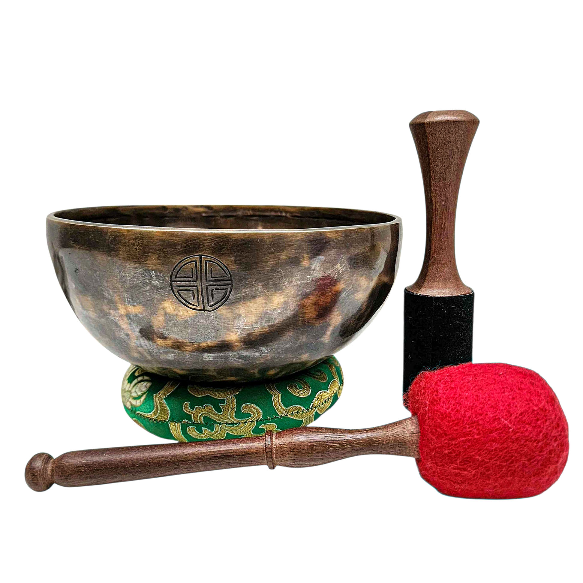 [full Moon Bowl], Moon Carved, Buddhist Hand Beaten Singing Bowl, Antique Finishing, [select Accessories]