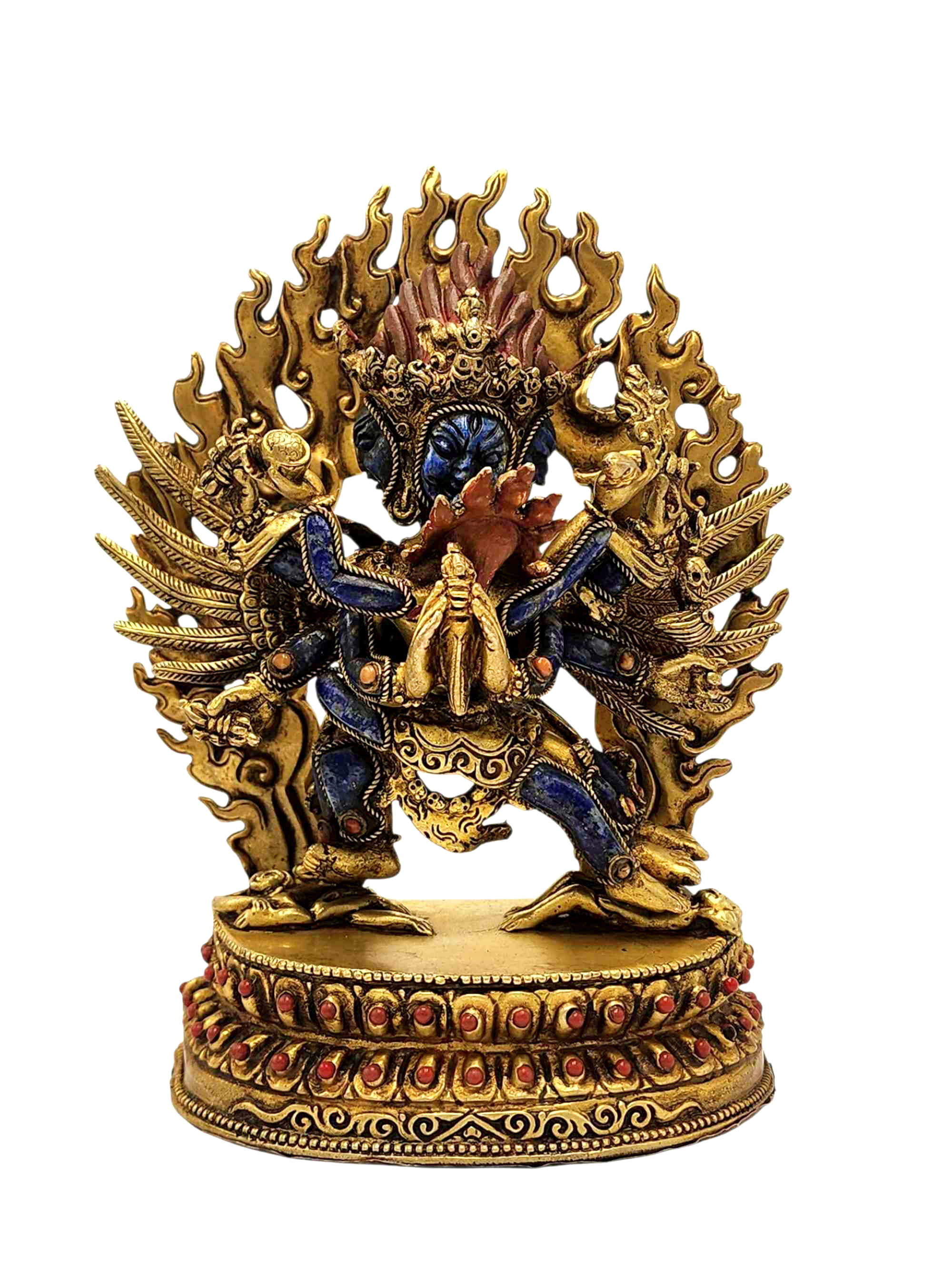 [vajrakilaya Shakti], Buddhist Miniature Statue, [lapis], [full Gold Plated], [stone Setting]