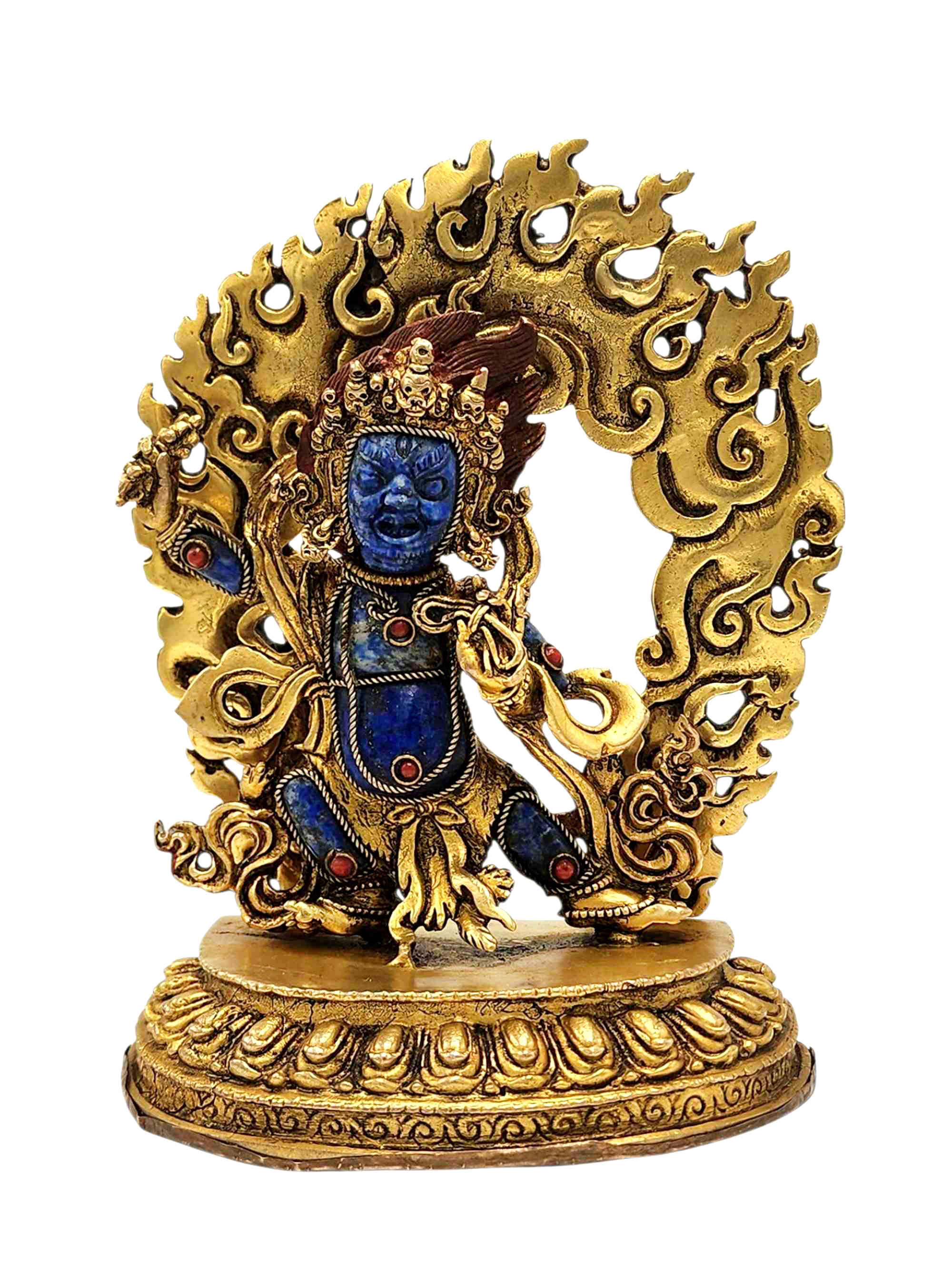 [vajrapani], Buddhist Miniature Statue, [lapis], [full Gold Plated], [stone Setting]