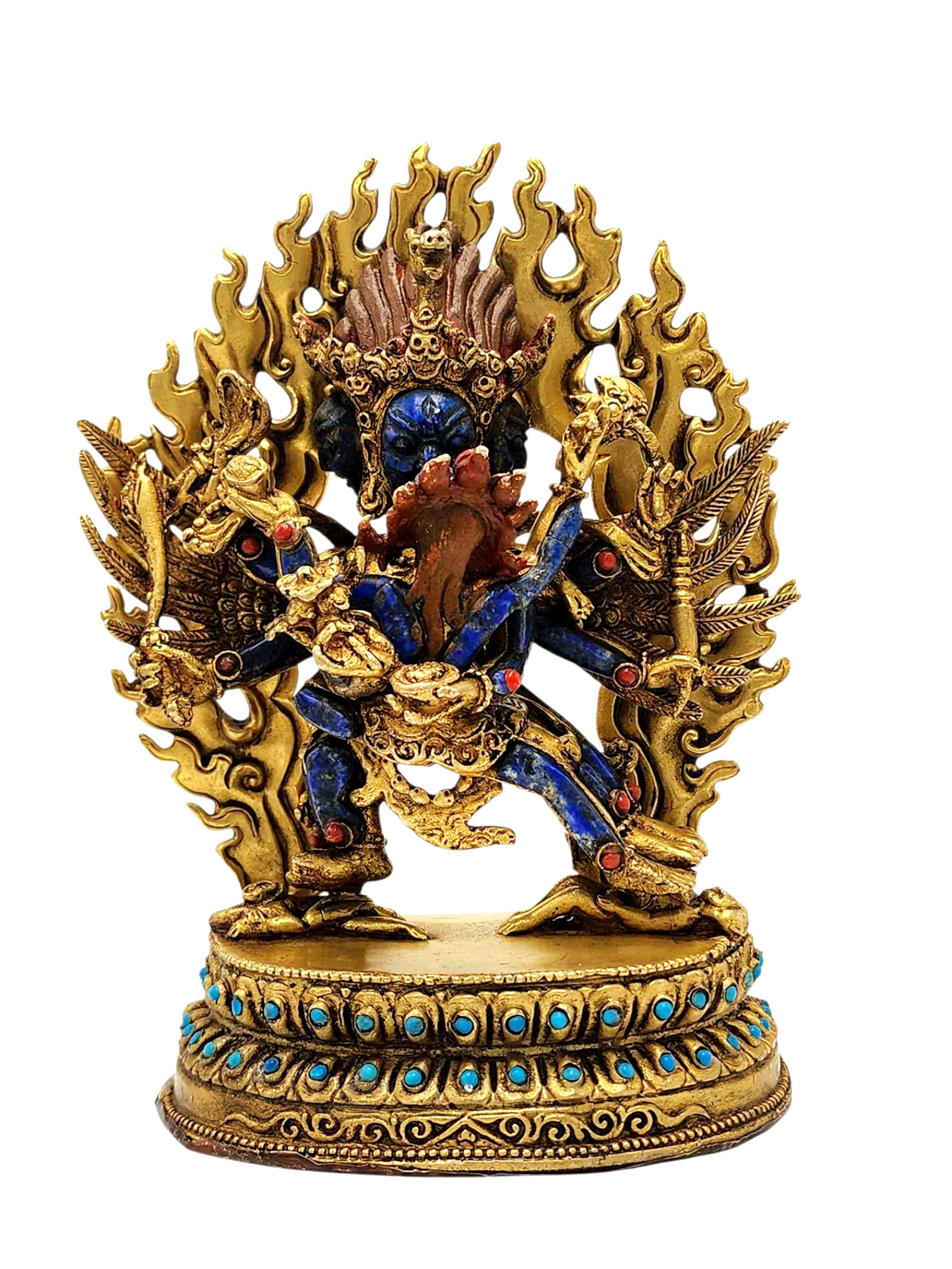 [vajrakilaya Shakti], Buddhist Miniature Statue, [lapis], [full Gold Plated], [stone Setting]