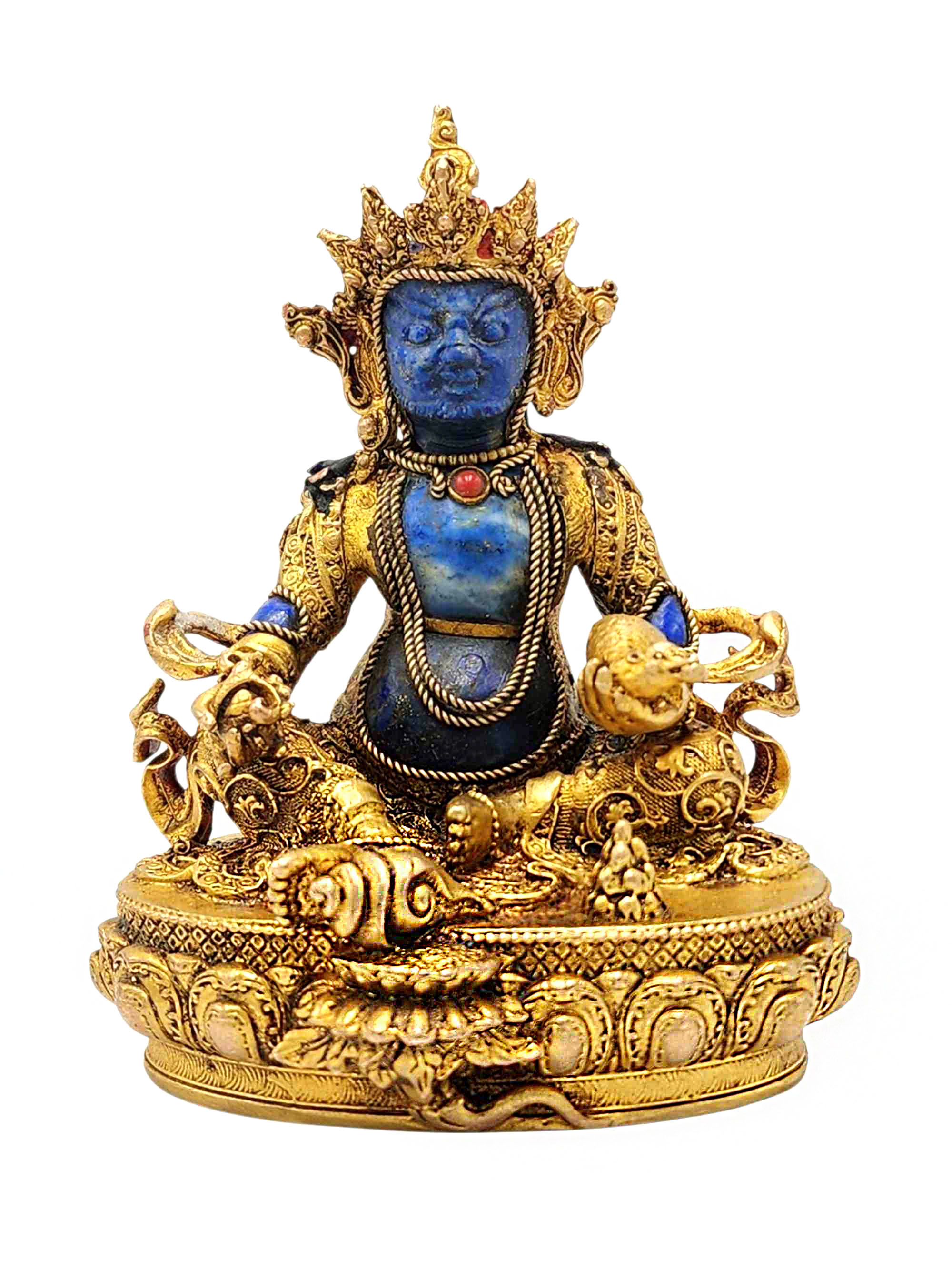 [yellow Jambhala], Buddhist Miniature Statue, [lapis], [full Gold Plated], [stone Setting]